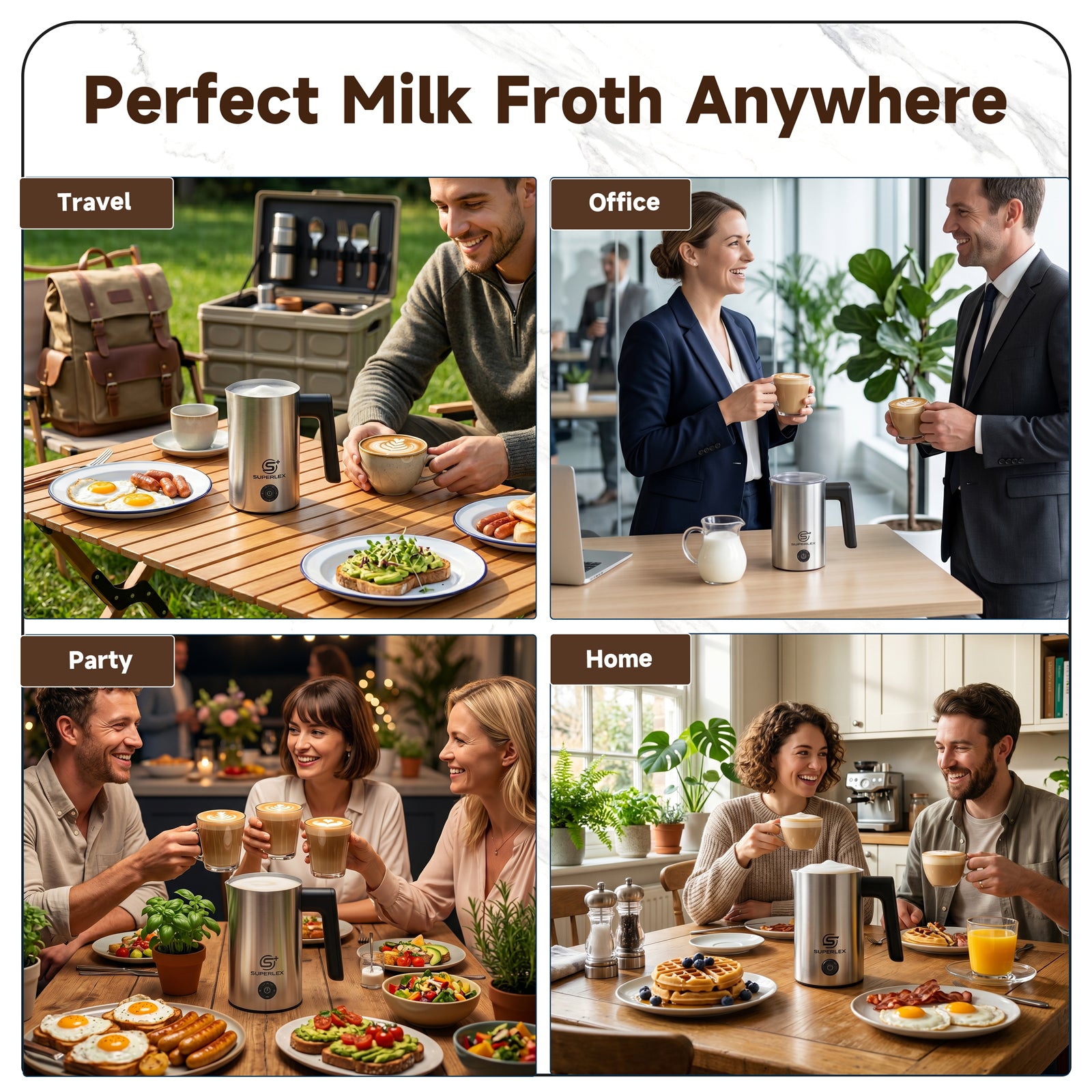 500W 4-In-1 Stainless Steel Milk Frother with Safe & Easy One-Touch Operation