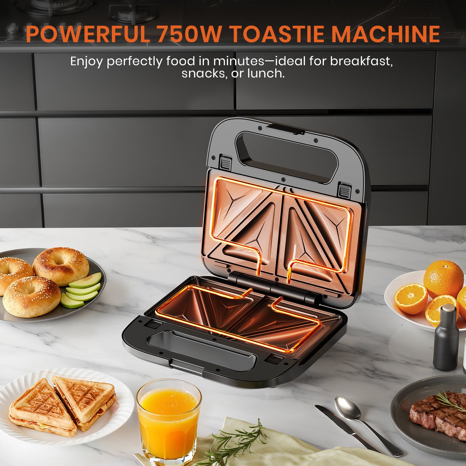 6-in-1 Sandwich Maker with Interchangeable Plates and Fast Heating