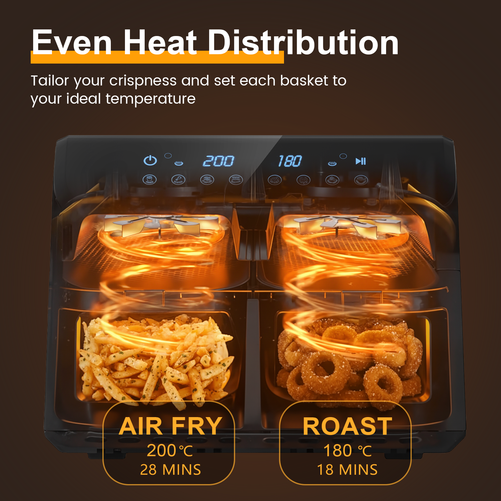 9L Double Air Fryer with Dual Pots, Adjustable Temperature & 30-Min Timer