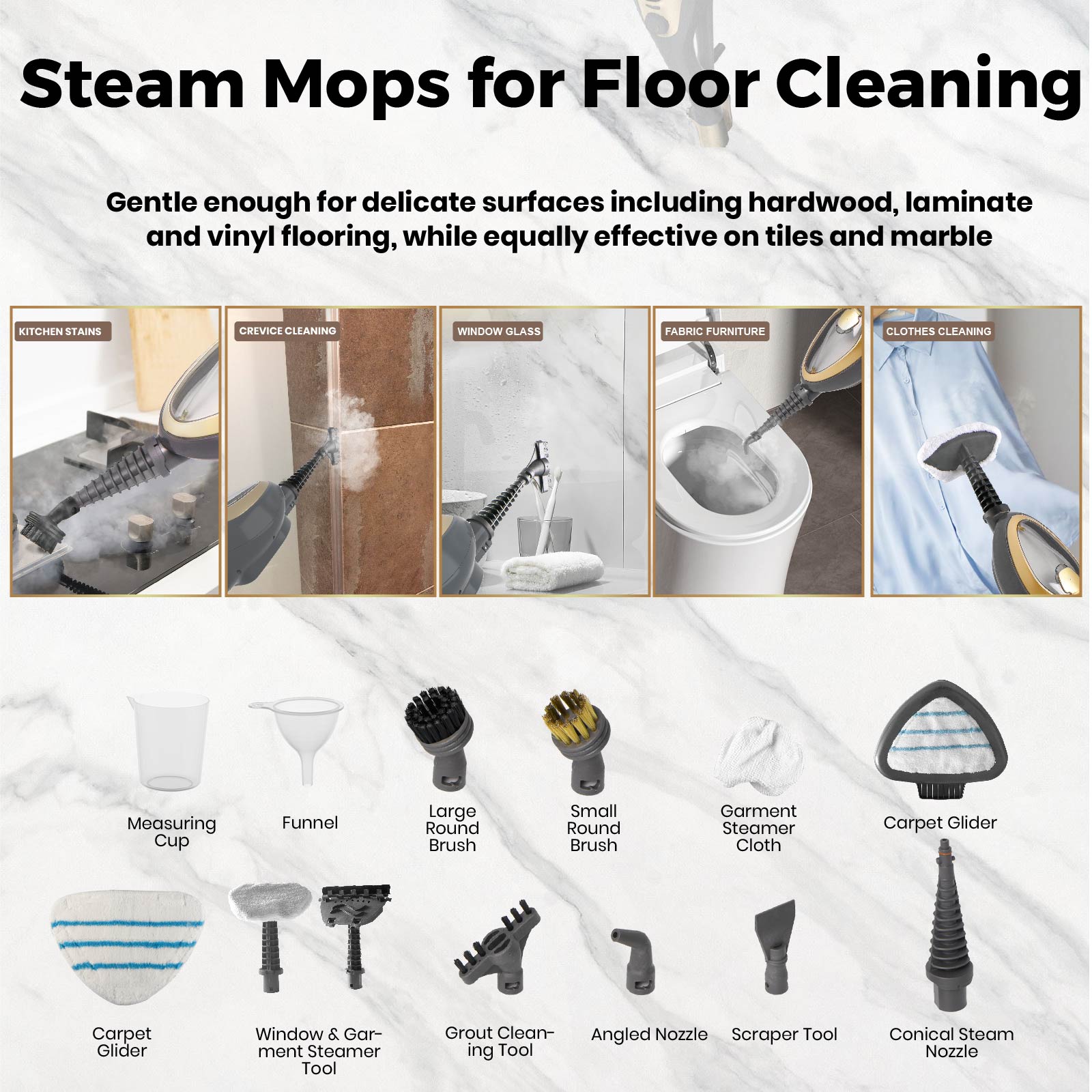 1500W Steam Mop – Fast-Heating Multi-Surface Cleaner with 330ml Tank & Accessories
