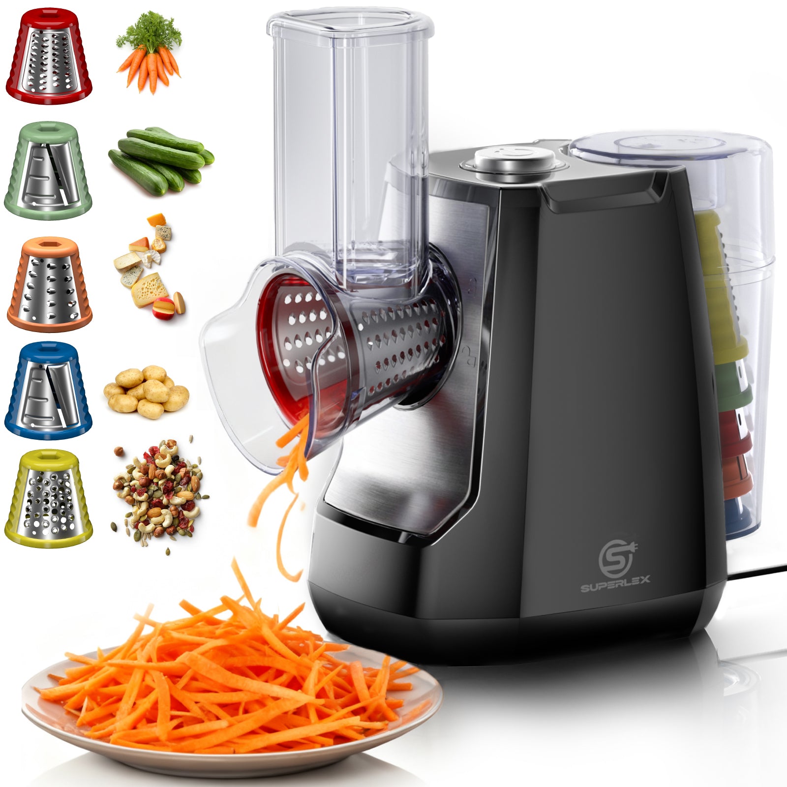 Electric 5-in-1 Salad Spinner with Stainless Steel Blades