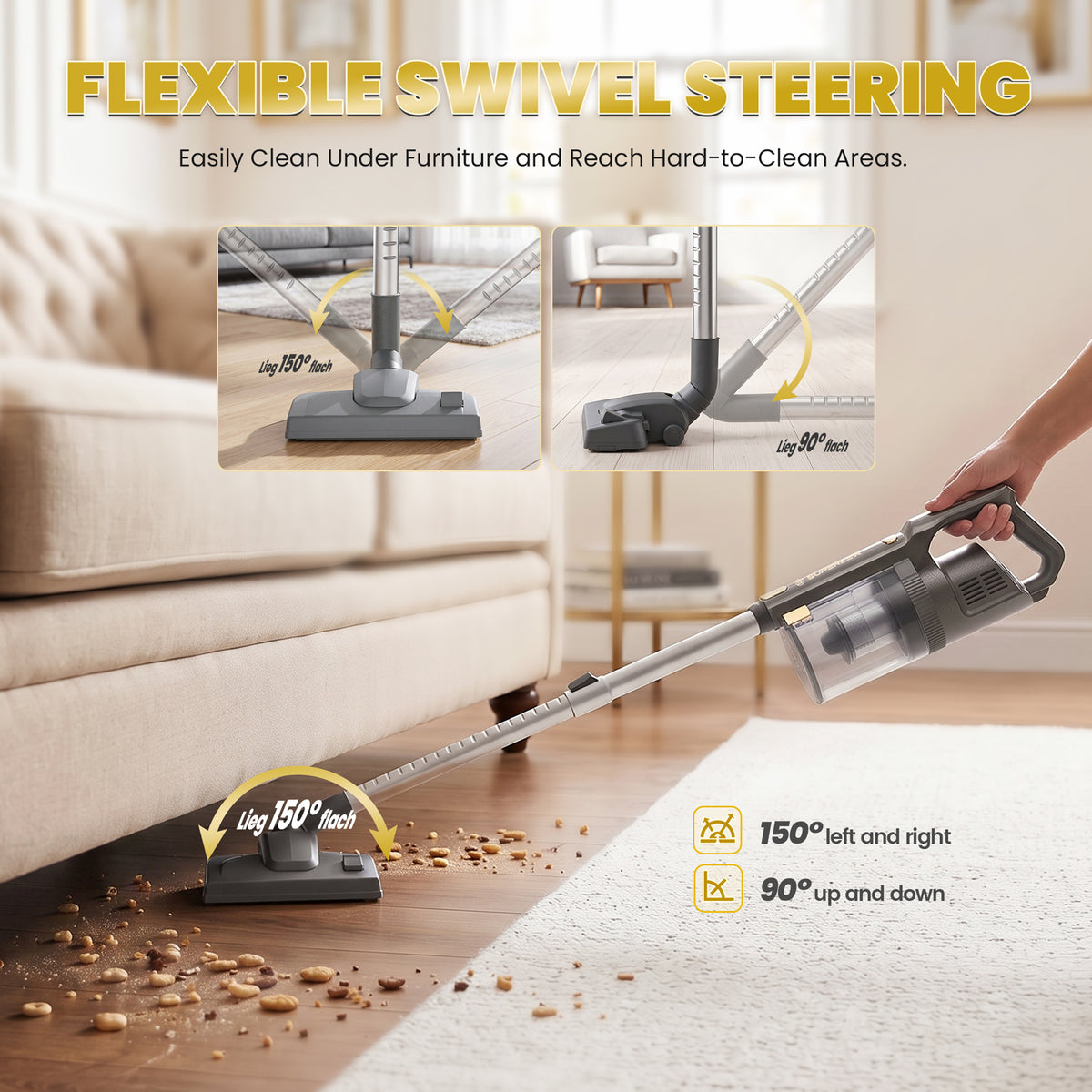 2-in-1 Handheld Vacuum Cleaner with Powerful 16.5KPa Suction