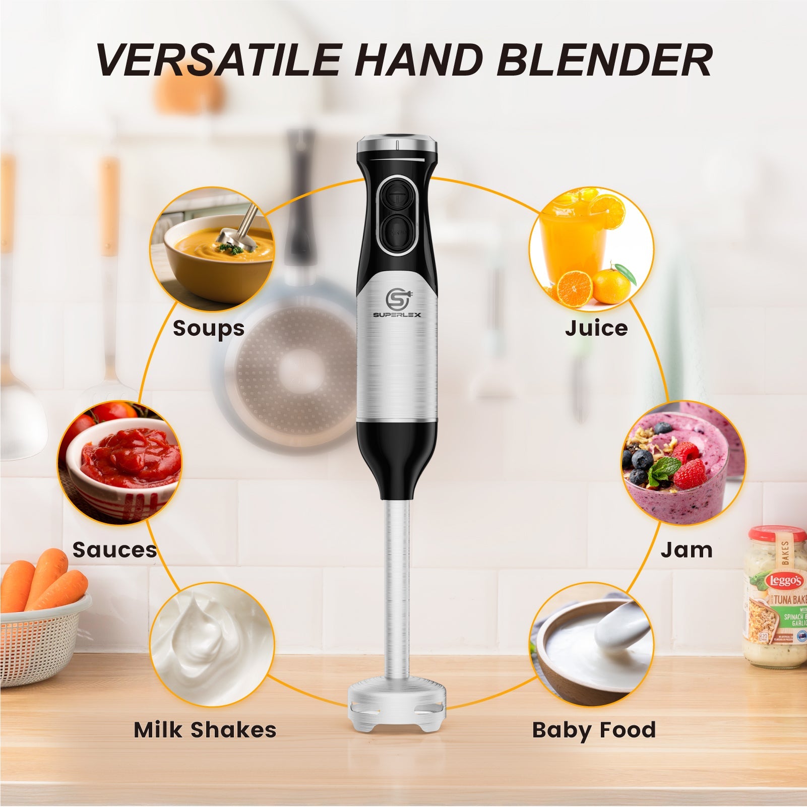 600W Stick Blender with Stainless Steel Blade & Adjustable Speeds