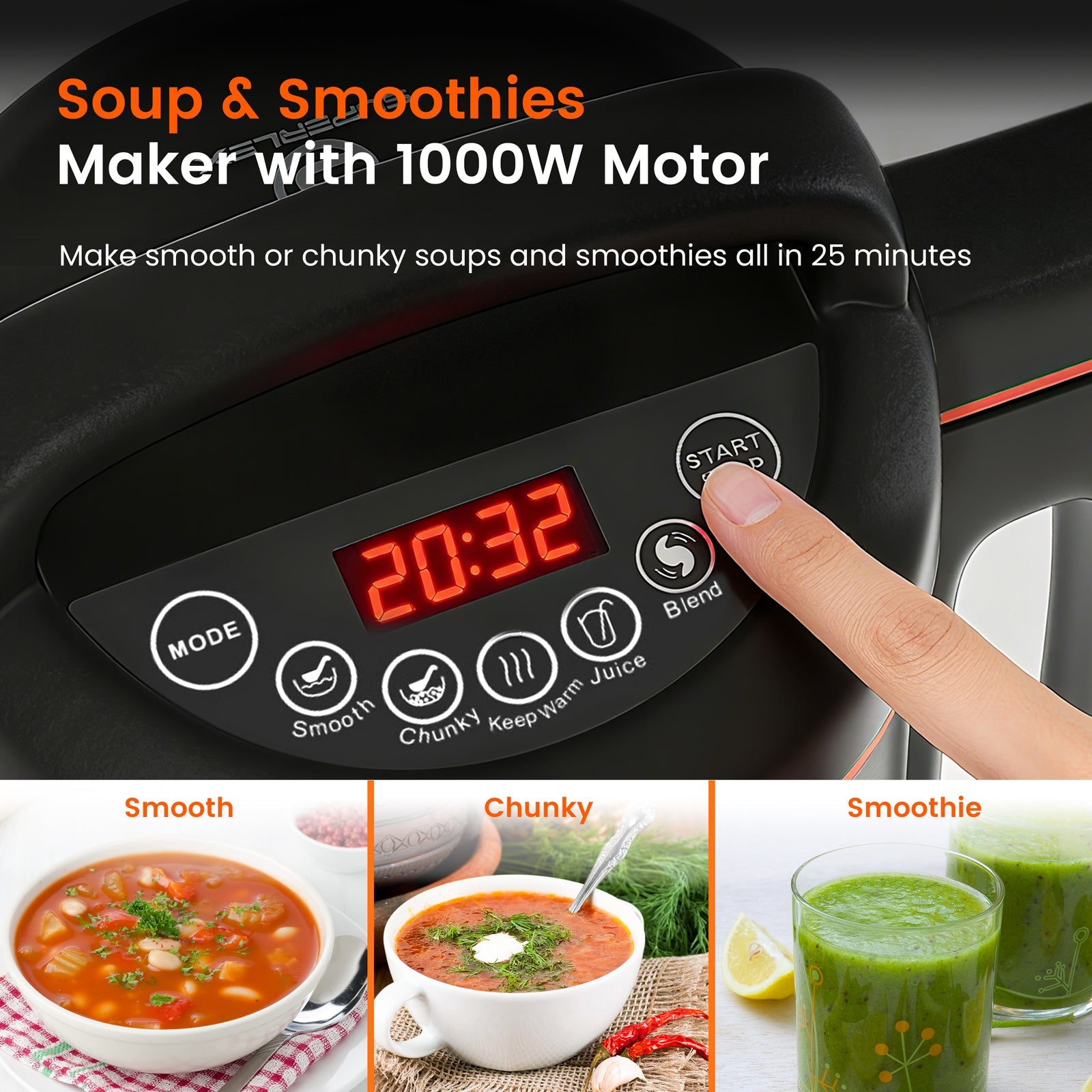 1.3-1.8L Stainless Steel Soup Maker with Smooth & Chunky Functions