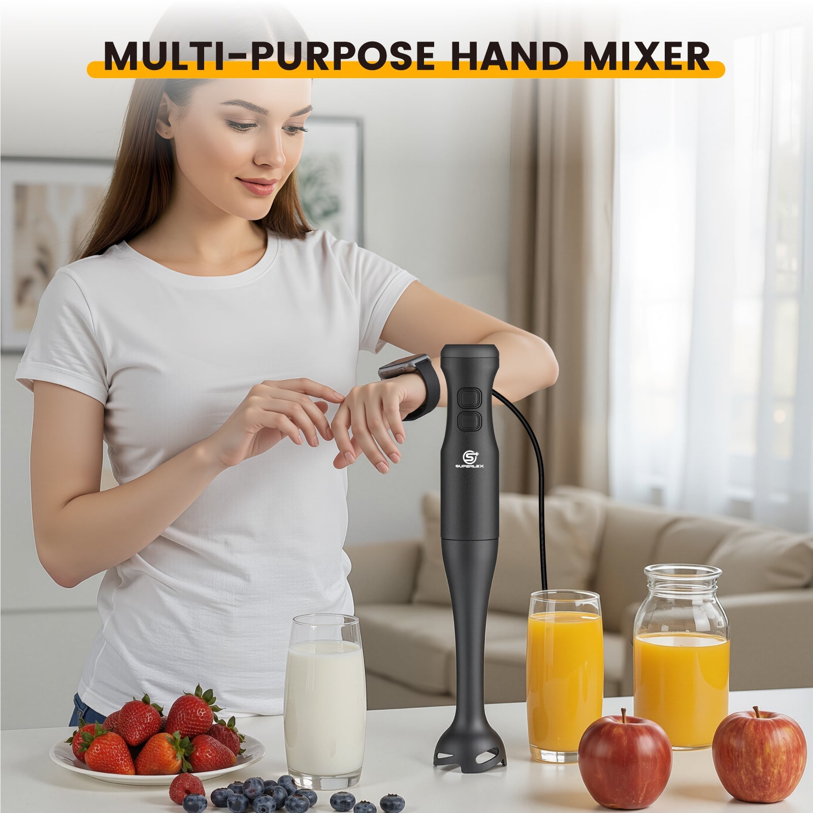 350W Stick Blender 3-in-1 with Stainless Steel Blades & Dual Speed