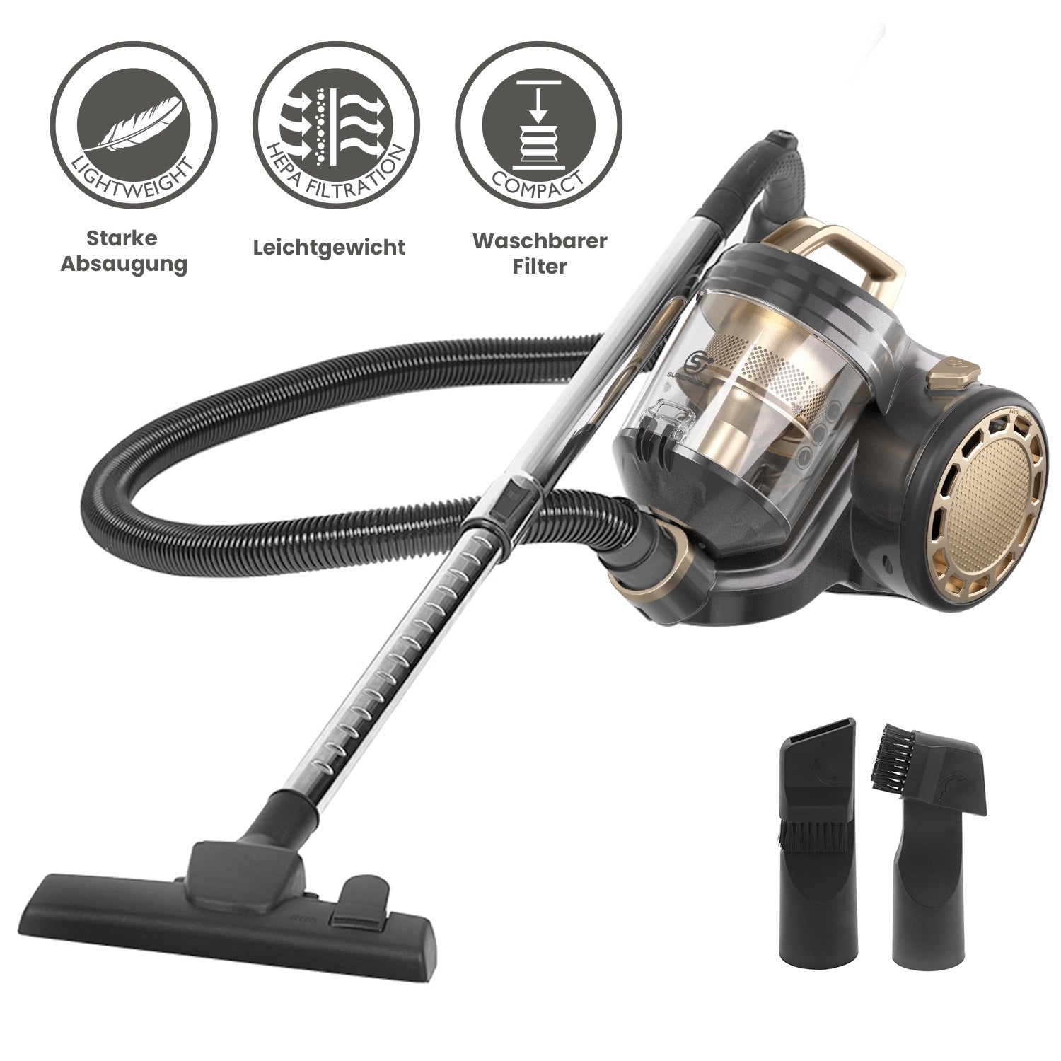 Cylinder Vacuum Cleaner 700W – 5M Cord, 1.5M Hose, Floor Brush & 2-in-1 Crevice Tool