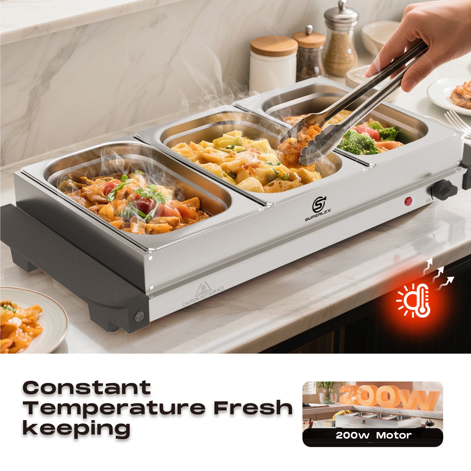 1.5L*3 Stainless Steel Buffet Server with Adjustable Heating & Durable Warming Trays