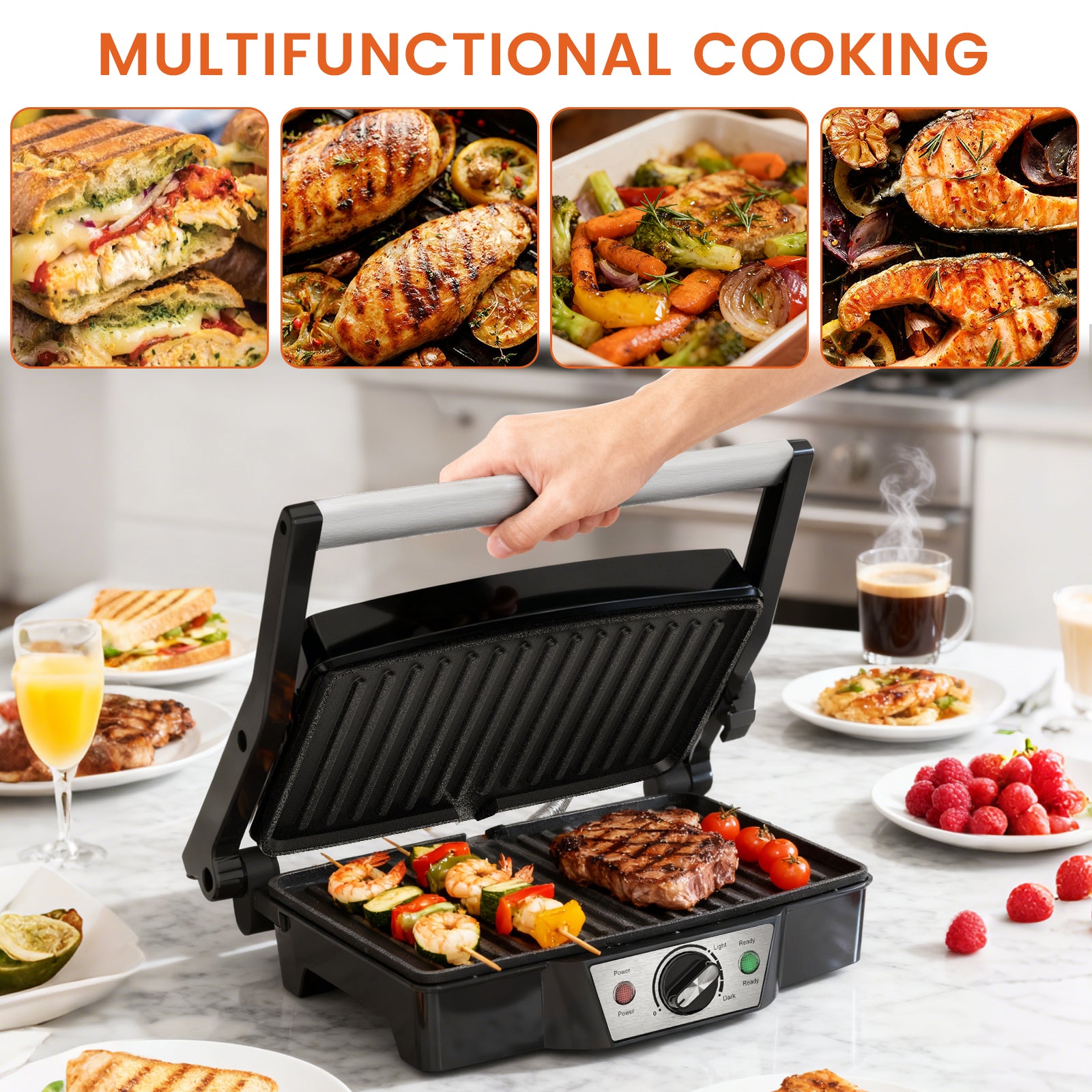 Stainless Steel Electric Medium Grill with Even Heating