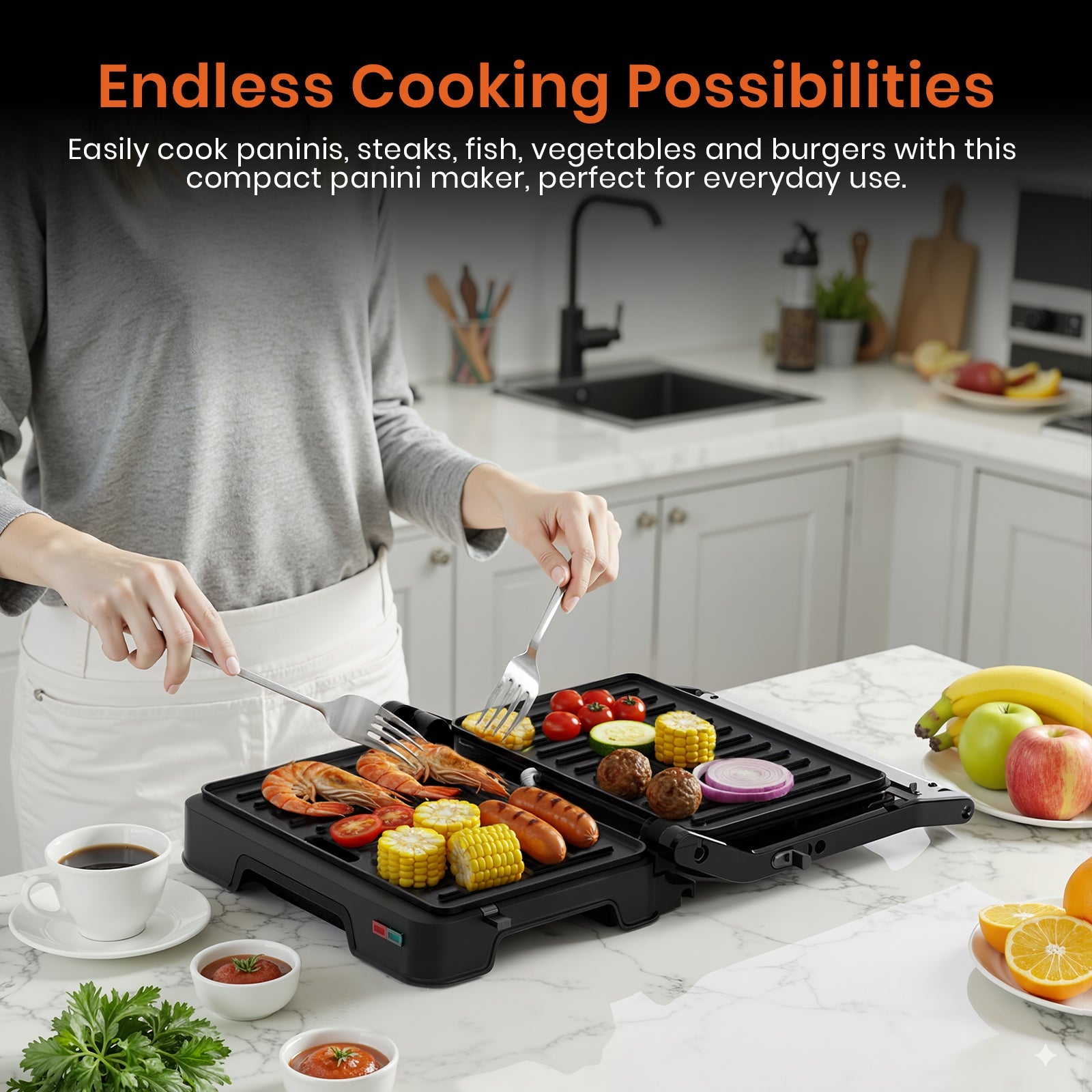 1000W Small Electric Grill – 2-in-1 Panini & Toastie Maker with Non-Stick Plates