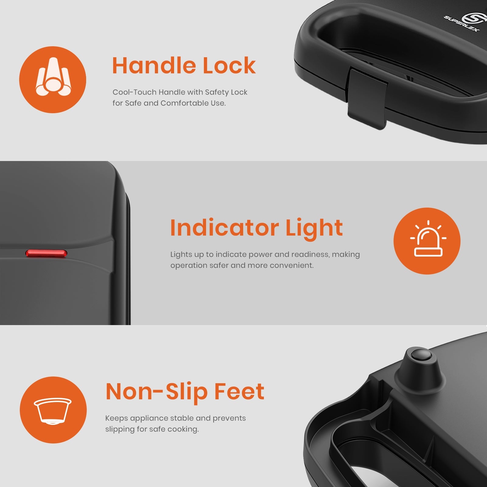 750W 2-Slice Sandwich Maker with Non-Stick Plates & Auto Temperature Control