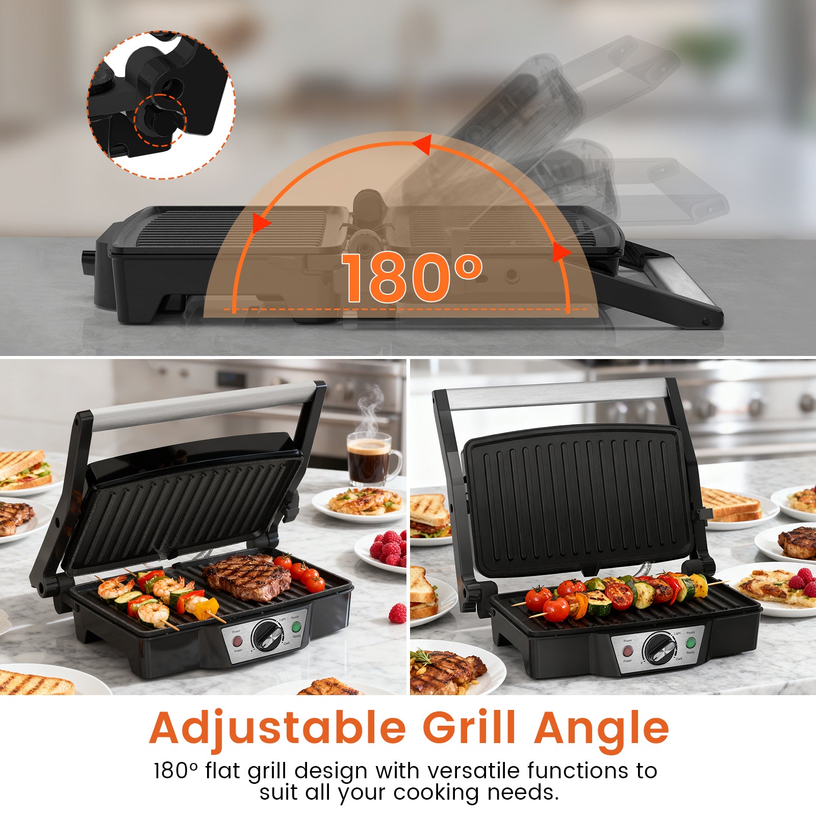 Stainless Steel Electric Medium Grill with Even Heating