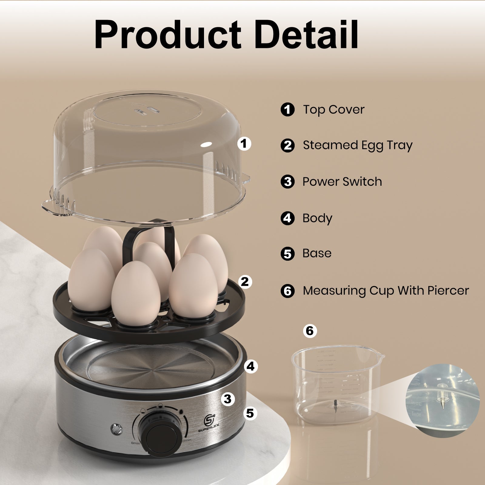 Egg Stainless Steel Cooker with Multi-Level Design & Audible Beep Alert