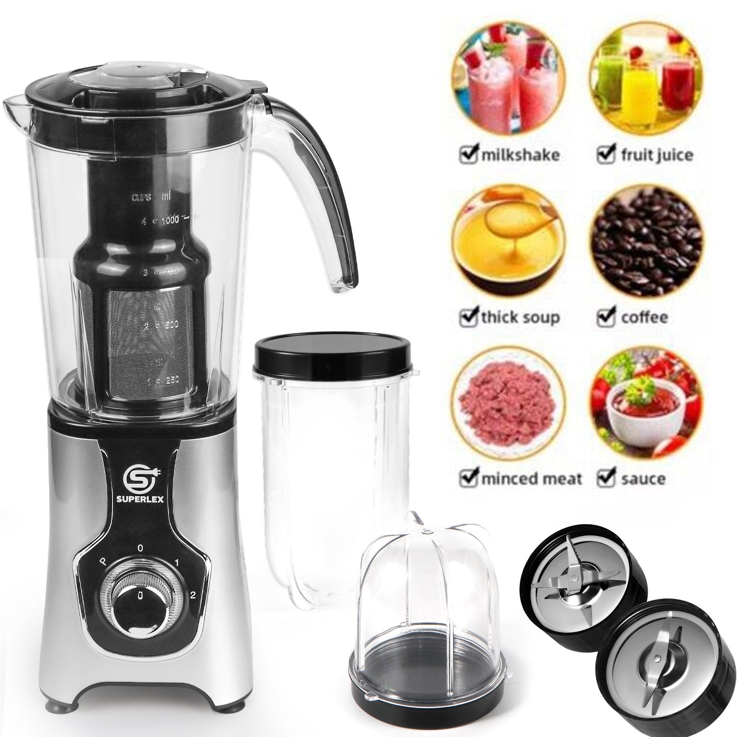 3 in 1 Jug Blender with Multi-Function Blades and High-Speed Performance
