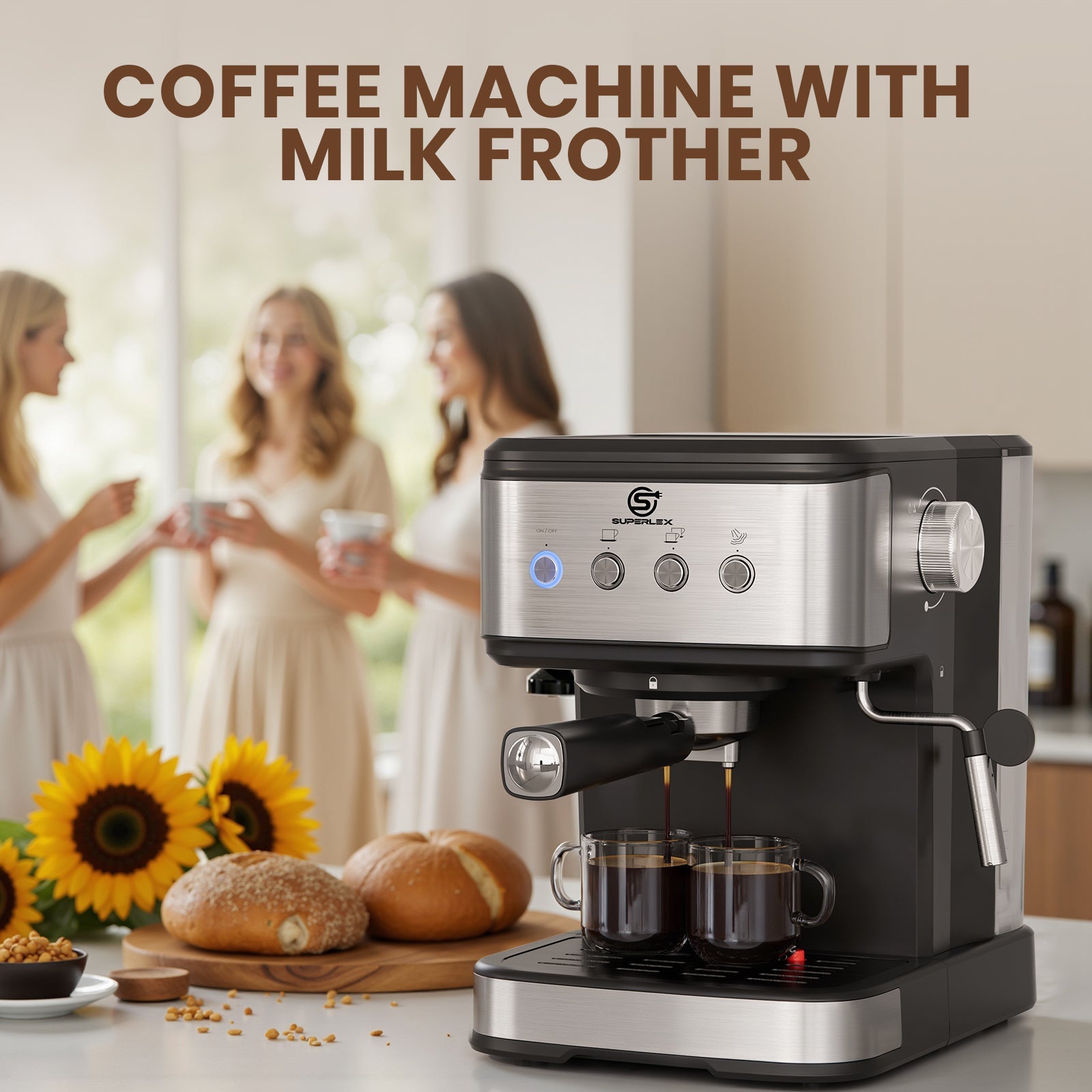 15 Bar Espresso Coffee Maker 1.5L with High-Pressure Frother & Dual Filters