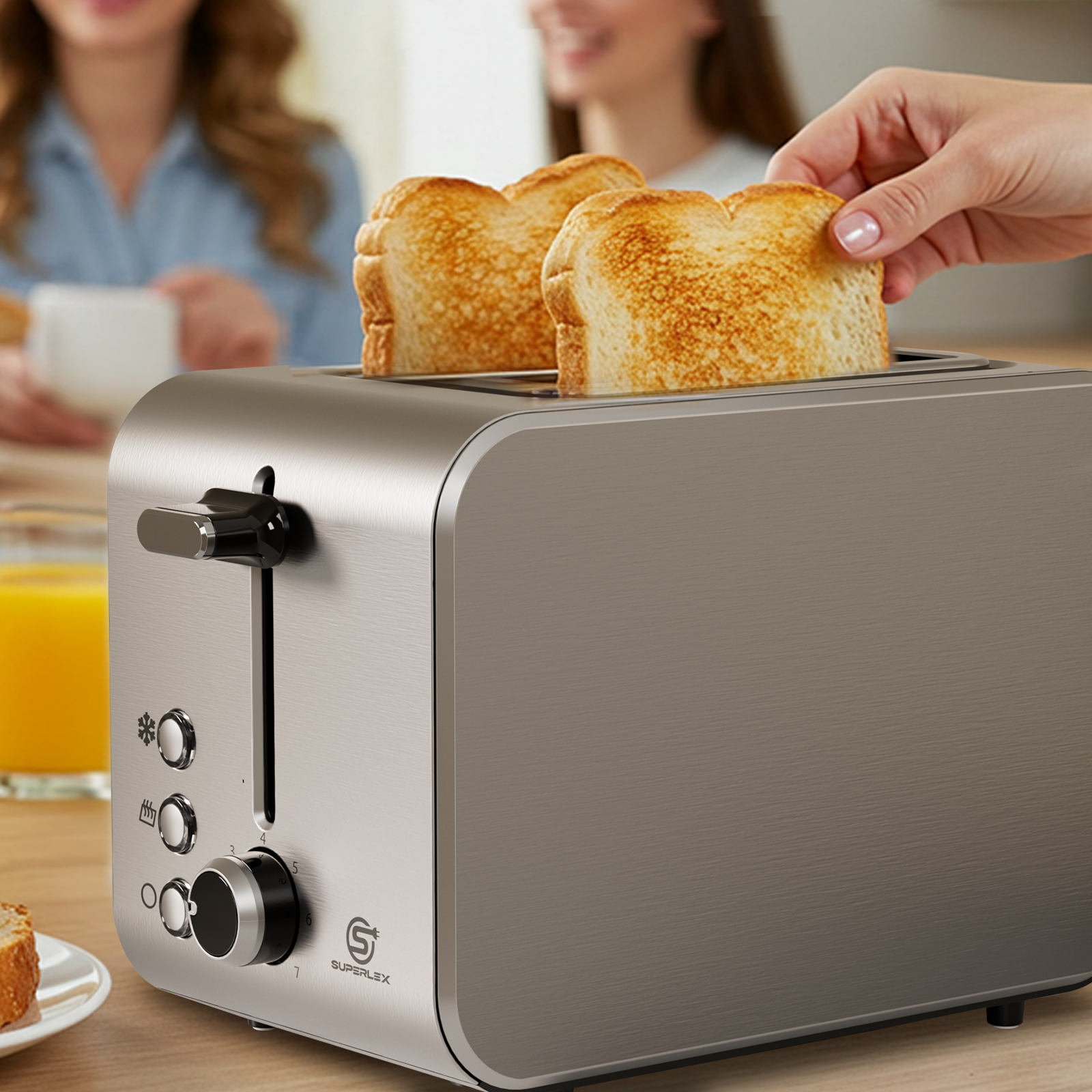 2-Slice Stainless Steel Toaster with 715-850W Fast Heating & Digital Controls