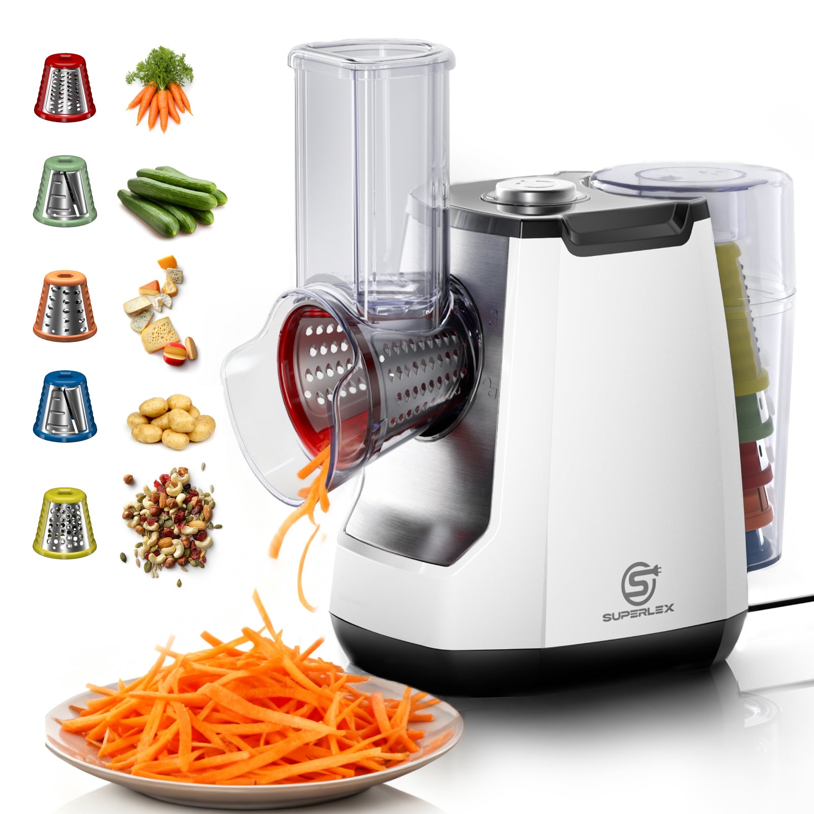 5-in-1 Electric Vegetable Slicer with 5 Interchangeable Blades for Fruits, Vegetables and Cheese