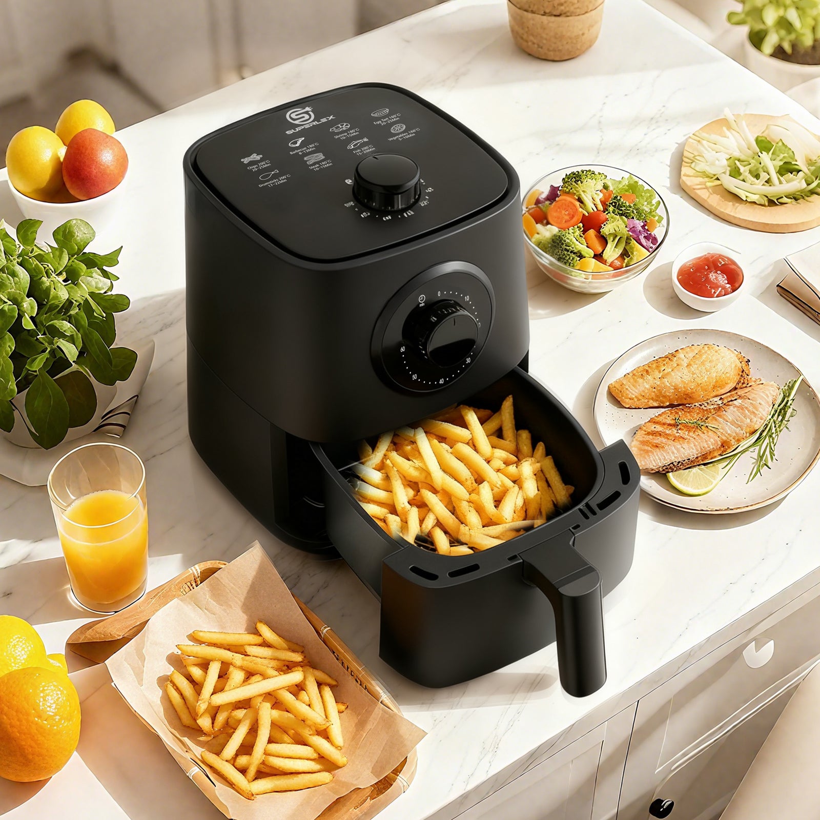 2.5L Manual Air Fryer with Adjustable Temperature Control