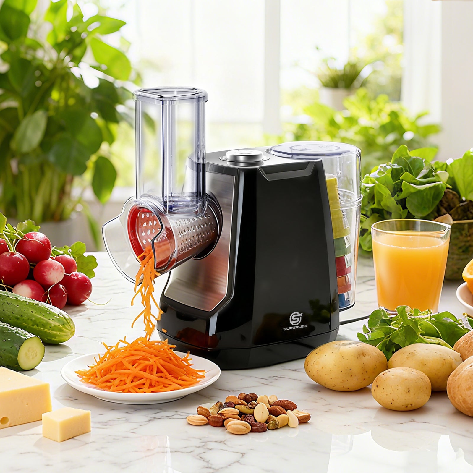 Electric 5-in-1 Salad Spinner with Stainless Steel Blades