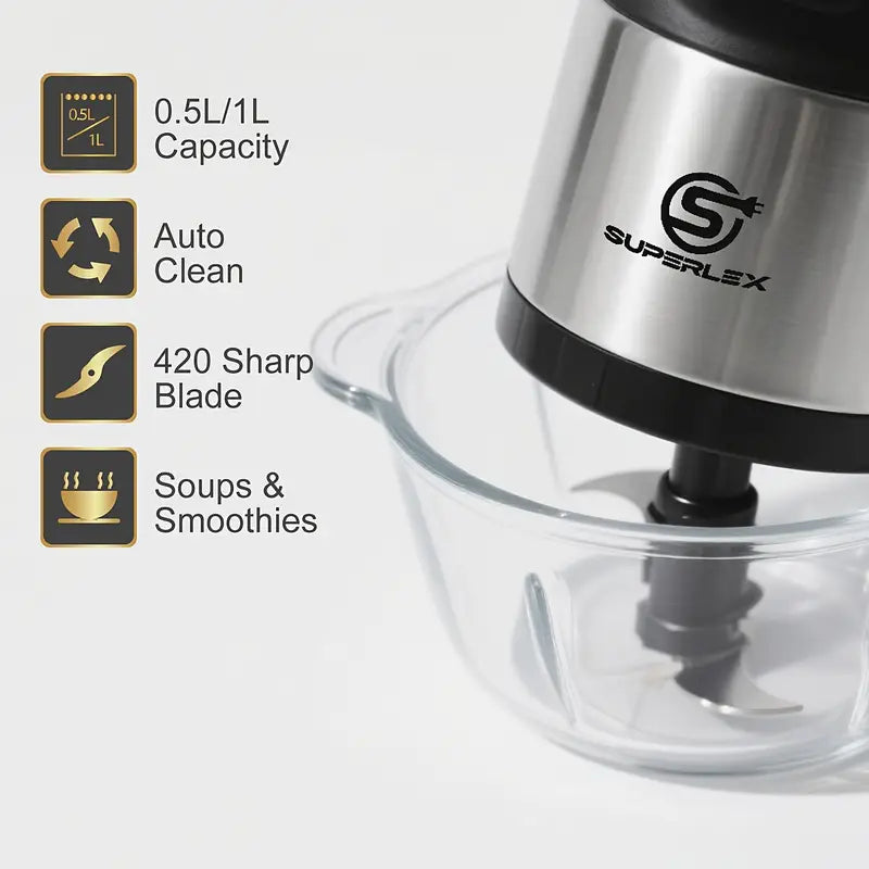 1L Mini Chopper with 300W Motor & SUS420 Stainless Steel Blades