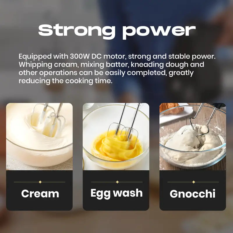 300W Hand Mixer with 5 Speeds, Turbo Mode & Stainless Steel Beaters