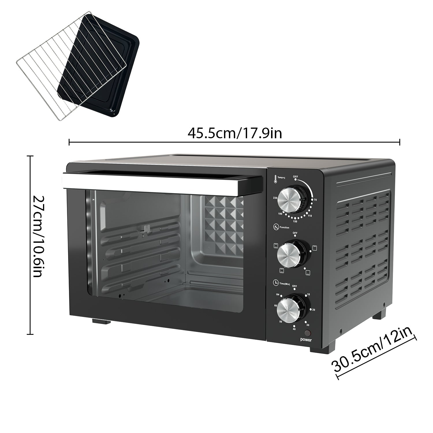 20L Toaster Oven with 1200W Power, Adjustable Temperature & Convection Function