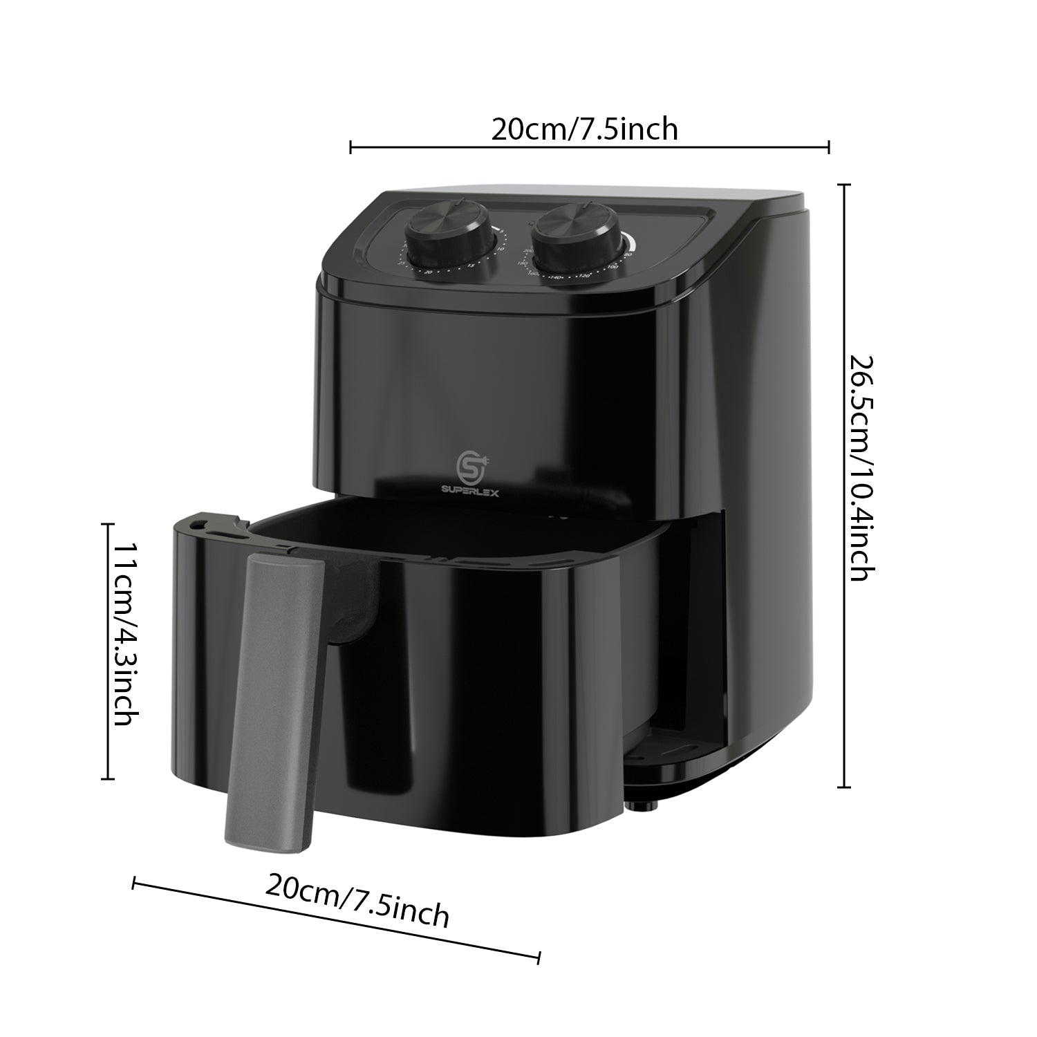 2.3L Manual Air Fryer with Adjustable Temperature & 30-Min Timer