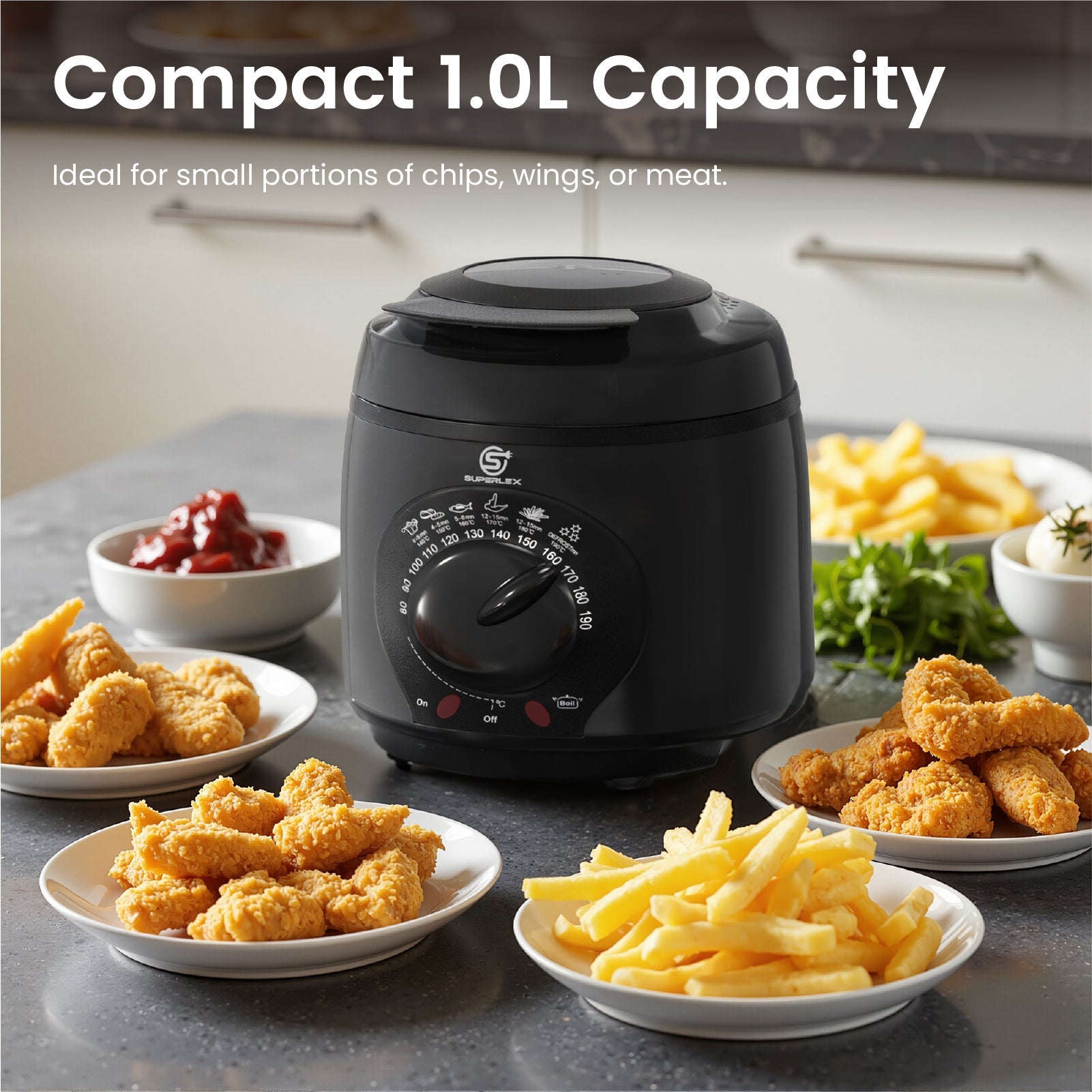 1L Plastic Deep Fat Fryer with 850-950W Power & Adjustable Temperature