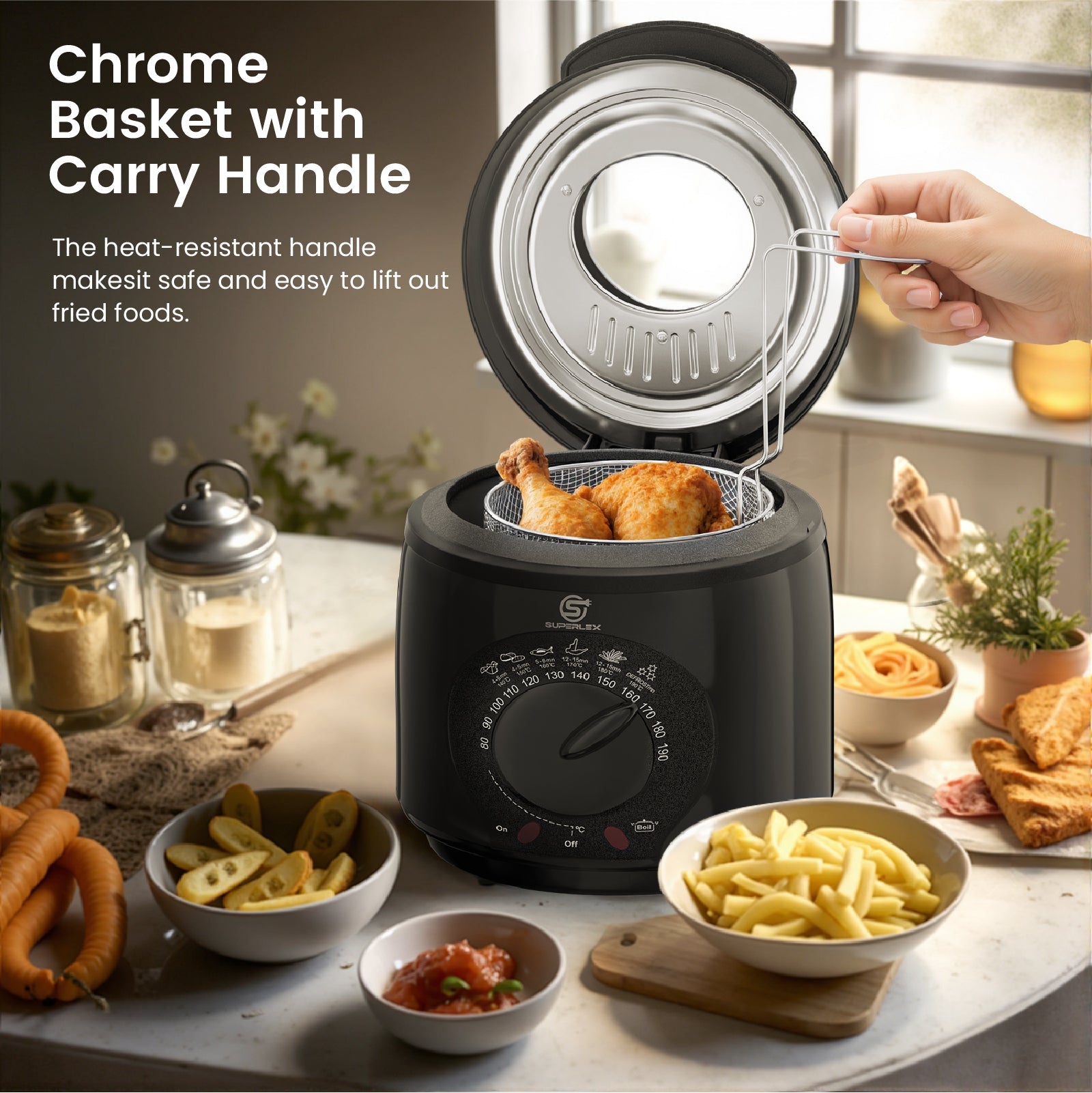 1L Plastic Deep Fat Fryer with 850-950W Power & Adjustable Temperature