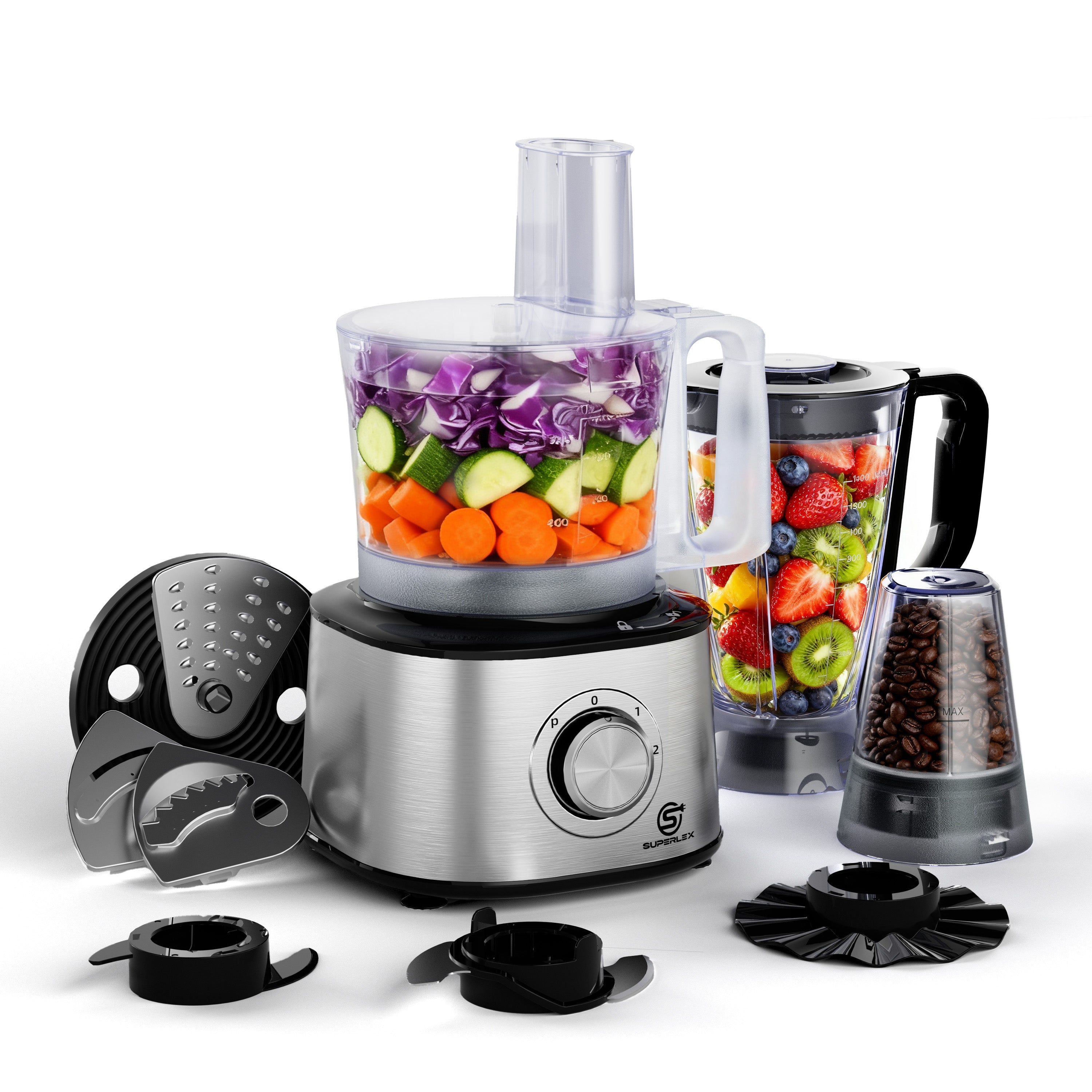 Compact Stainless Steel Food Processor with 1.75L Jar & Multi-Function Blades
