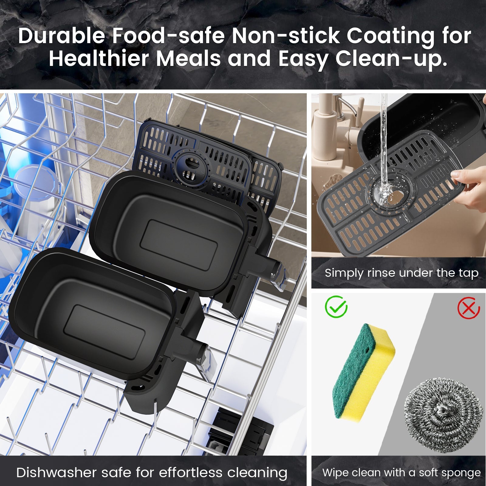 9L Double Air Fryer with Dual Pots, Adjustable Temperature & 30-Min Timer