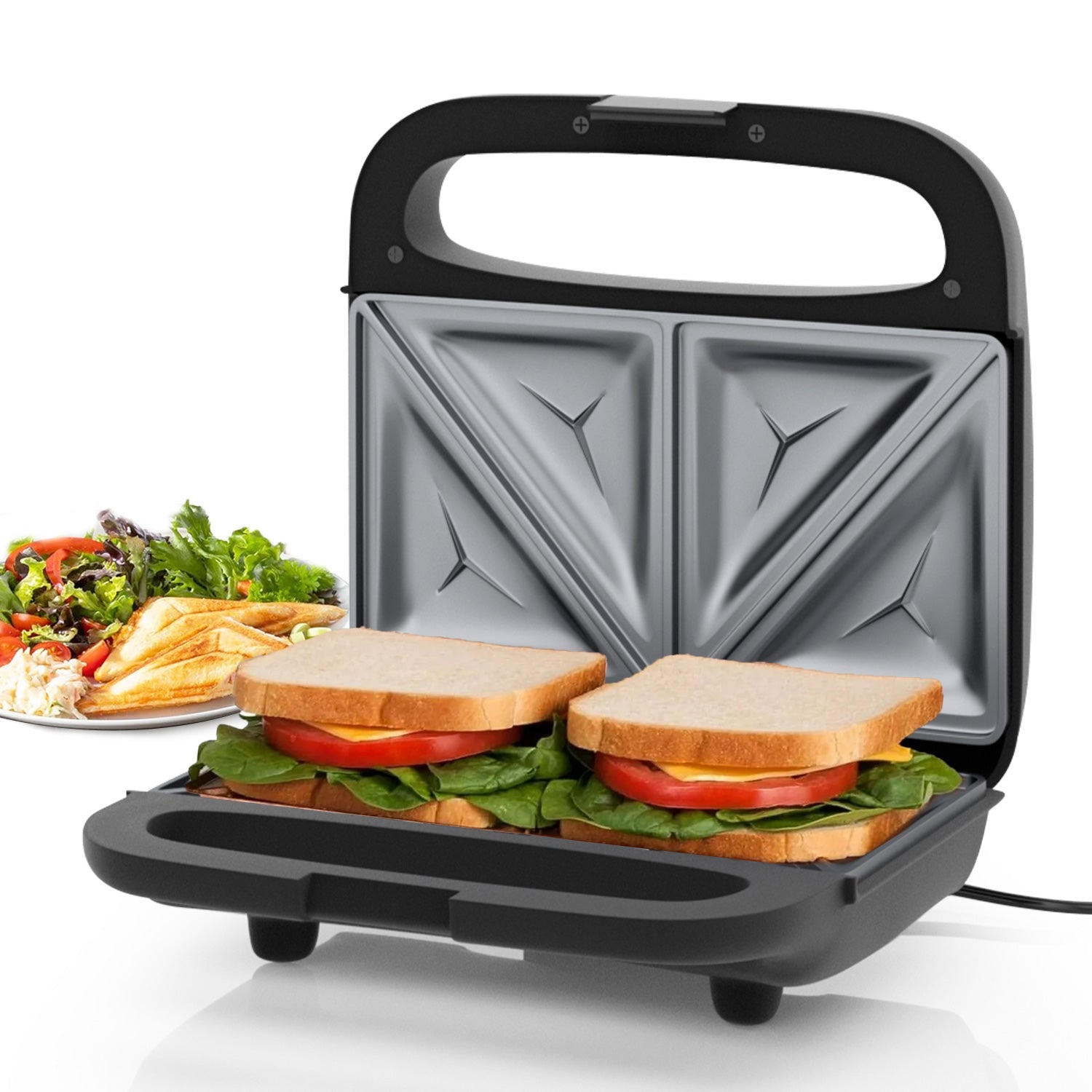 Stainless Steel Sandwich Maker 750W with Dual-Slice Non-Stick Plates