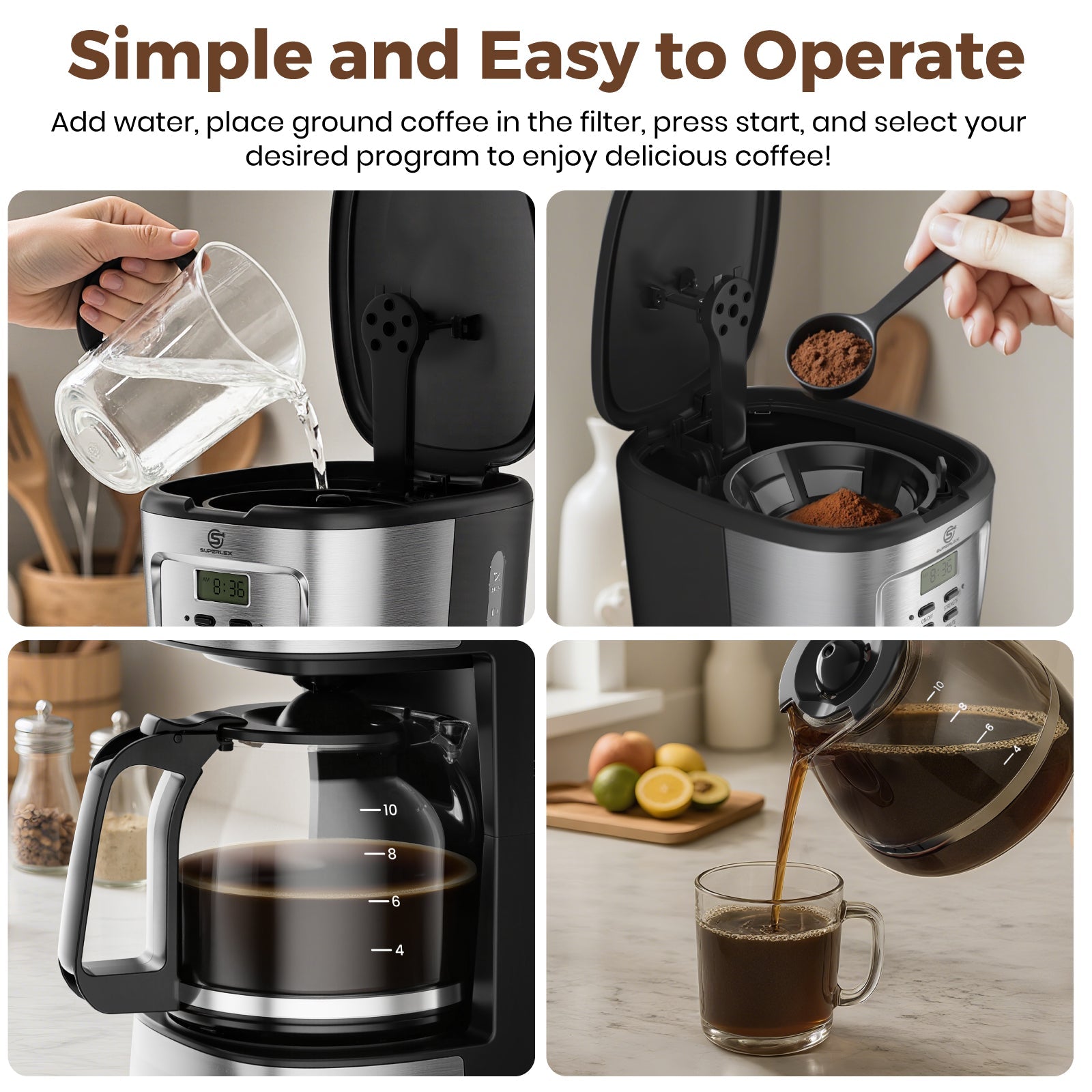 1.5L Drip Coffee Maker 900W with Programmable Timer & LCD Display