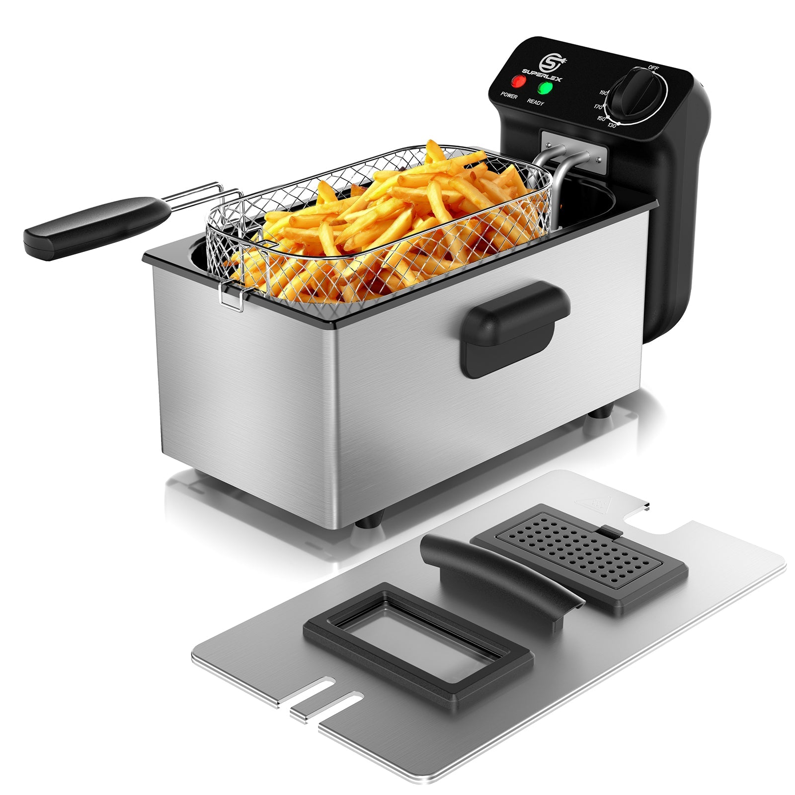 3L Stainless Steel Deep Fat Fryer 2000W with Adjustable Temperature & Safety Basket