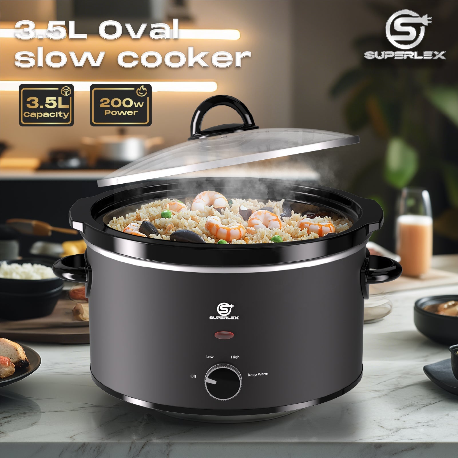 3.5L Oval Slow Cooker with Ceramic Pot – Energy Efficient & Multi-Function
