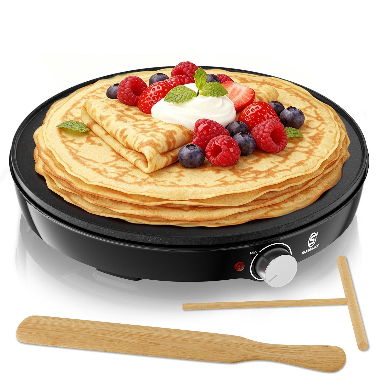 1000W Crepe Maker with Non-Stick Plates & Adjustable Temperature Control