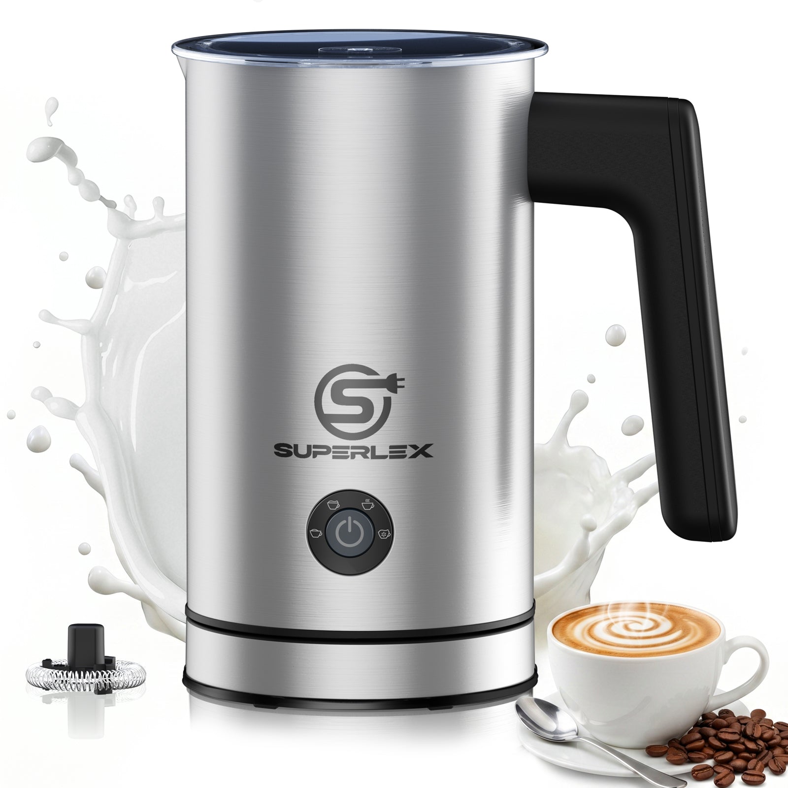 500W 4-In-1  Stainless Steel Milk Frother with Safe & Easy One-Touch Operation
