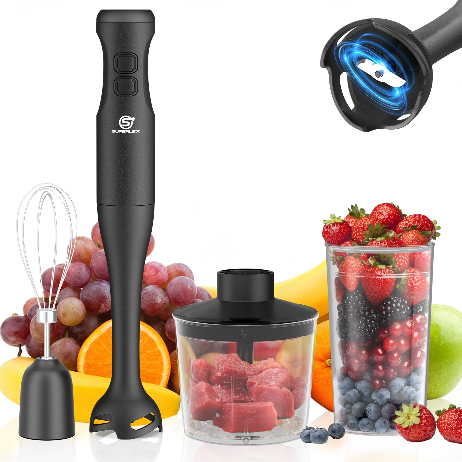 350W 3-in-1 Hand Blender with Chopper & Whisk Attachments