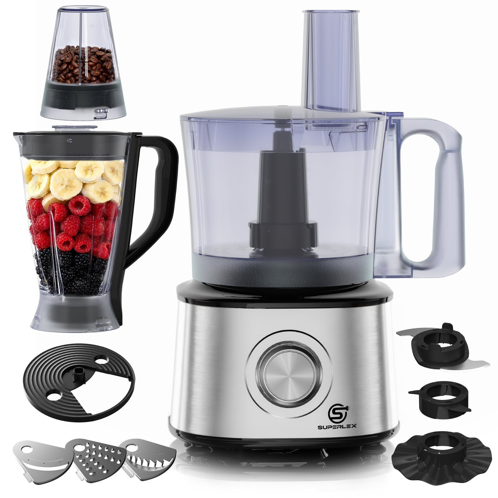 Compact Stainless Steel Food Processor with 1.75L Jar & Multi-Function Blades