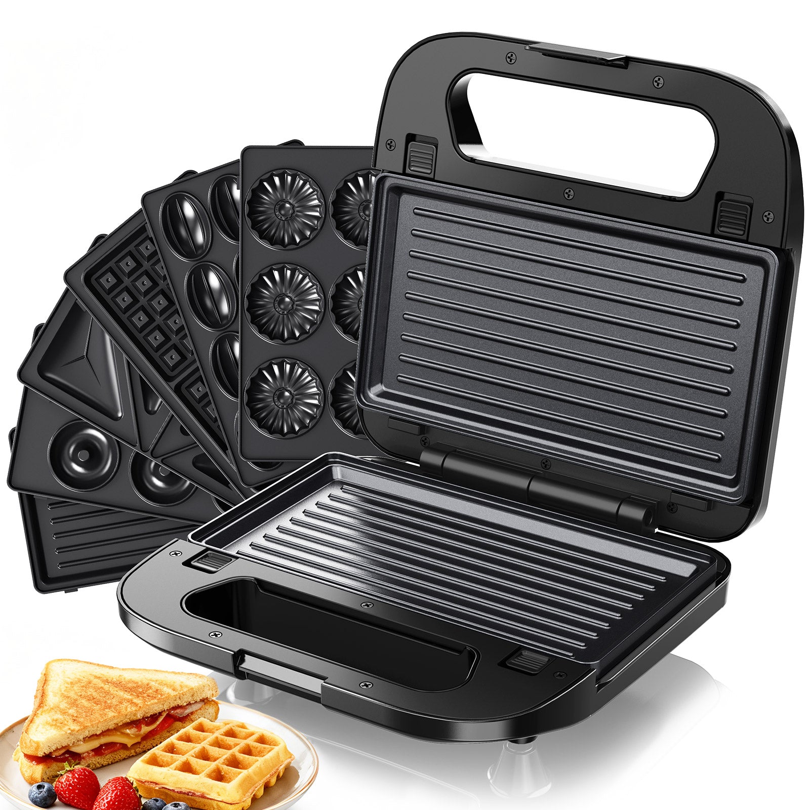 6-in-1 Sandwich Maker with Interchangeable Plates and Fast Heating