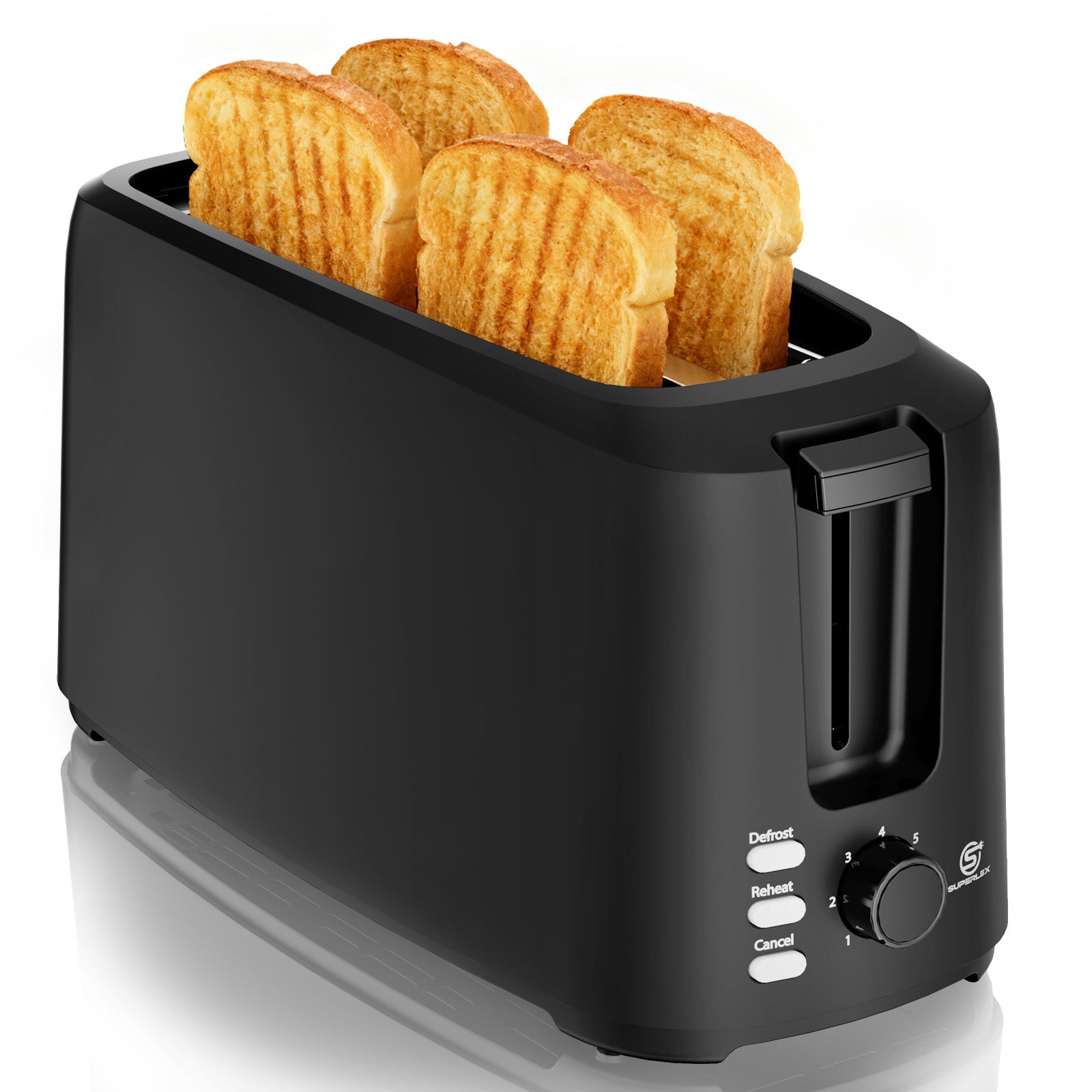 1450W Long Slot 4-Slice Toaster with Adjustable Browning & Auto Pop-Up