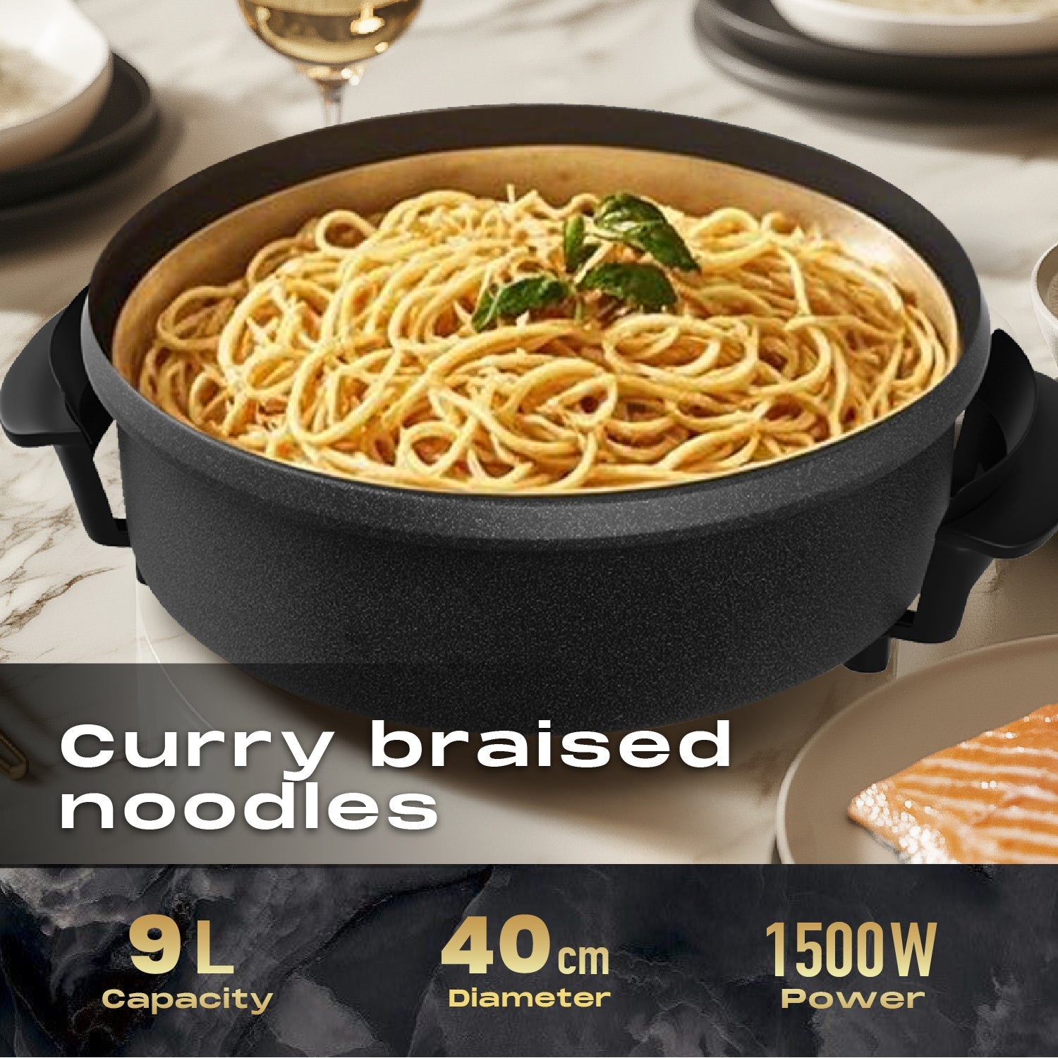 40*7cm Multi Meal Maker with 1500W Power & Adjustable Thermostat