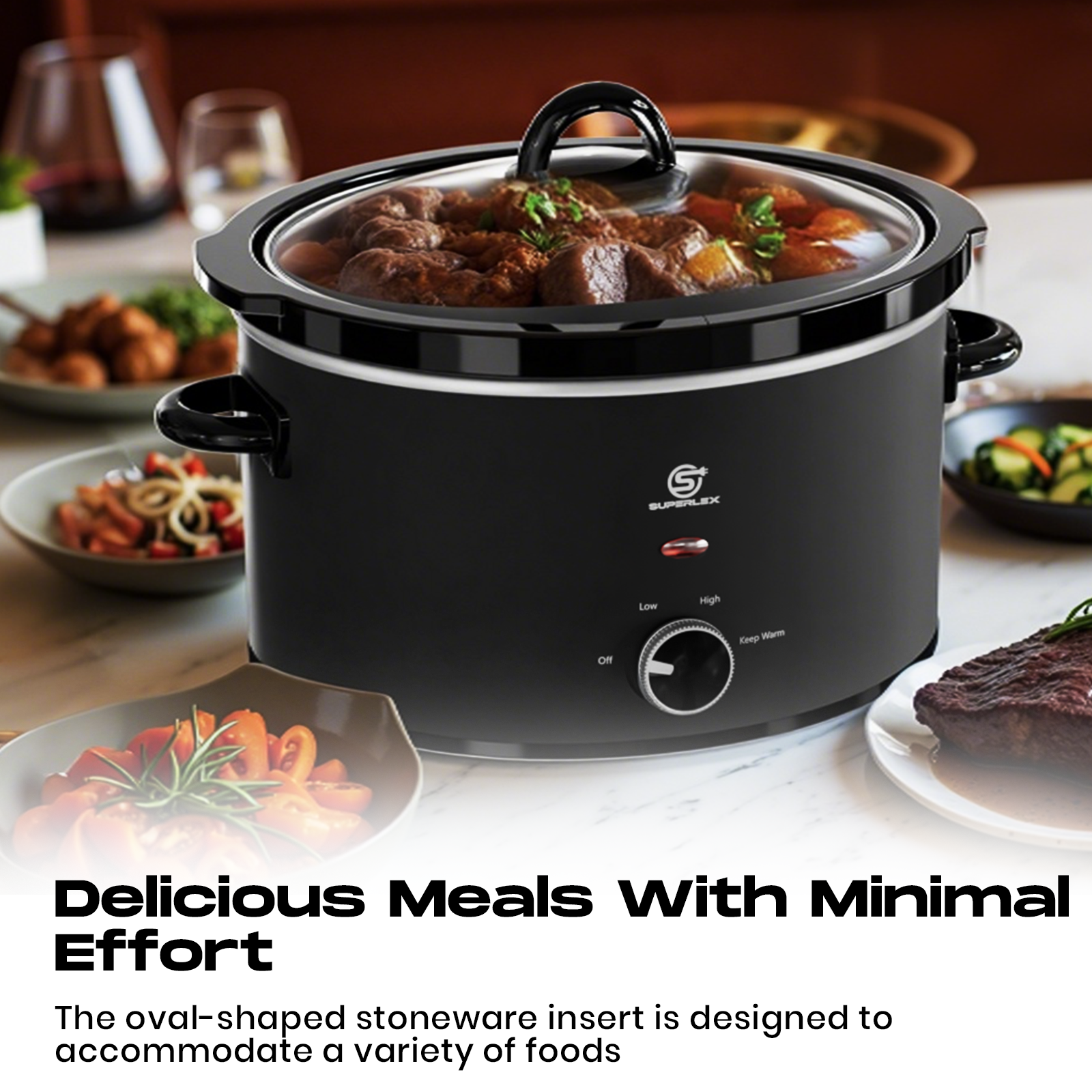 6.5L Oval Slow Cooker with Ceramic Pot – Energy Efficient & Multi-Function