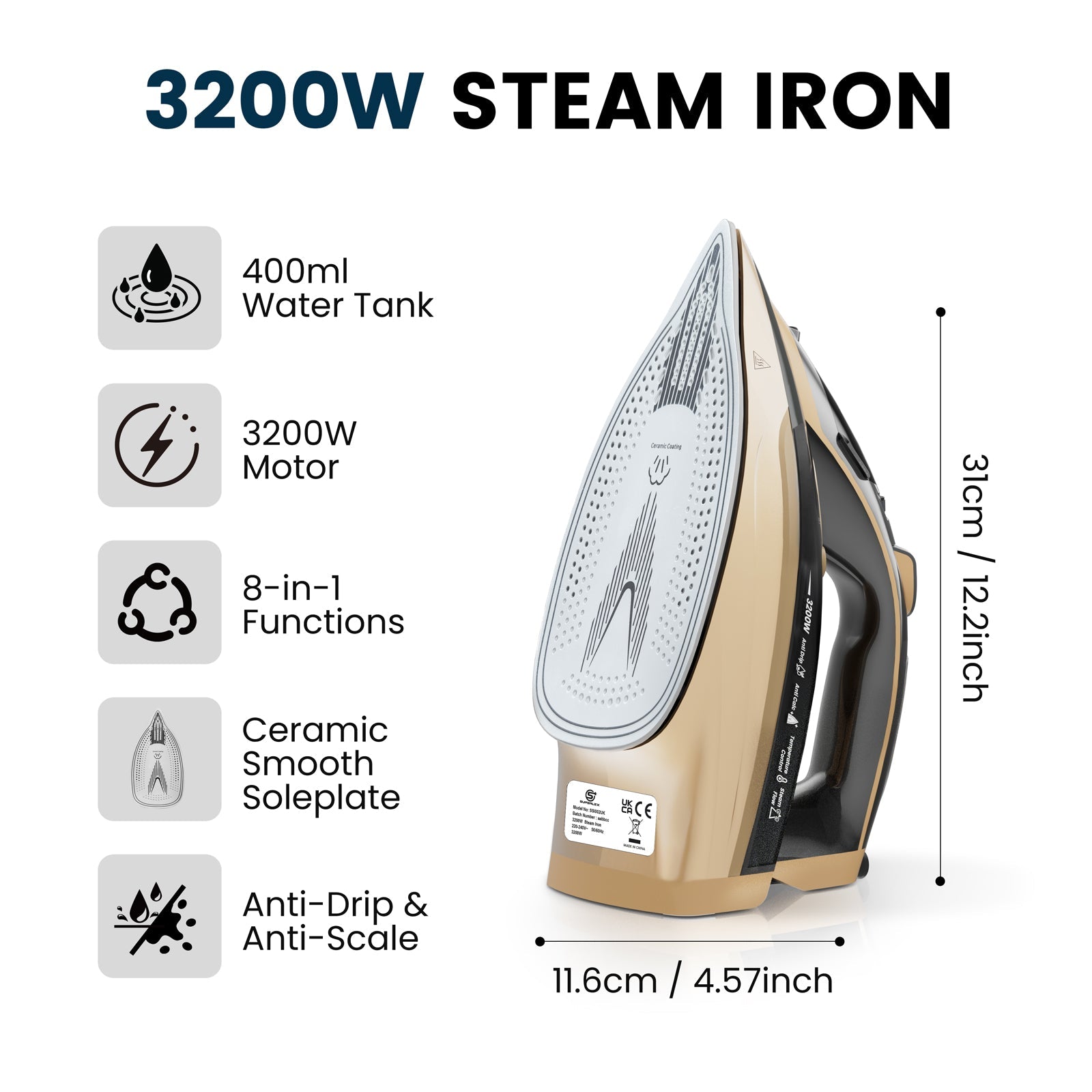 3200W Steam Iron – Powerful Anti-Scale & Vertical Steaming