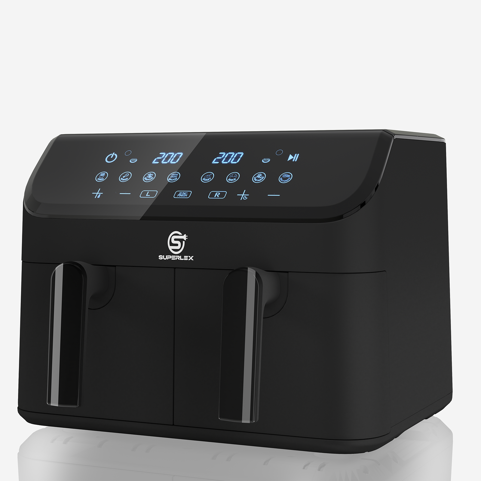 9L Double Air Fryer with Dual Pots, Adjustable Temperature & 30-Min Timer