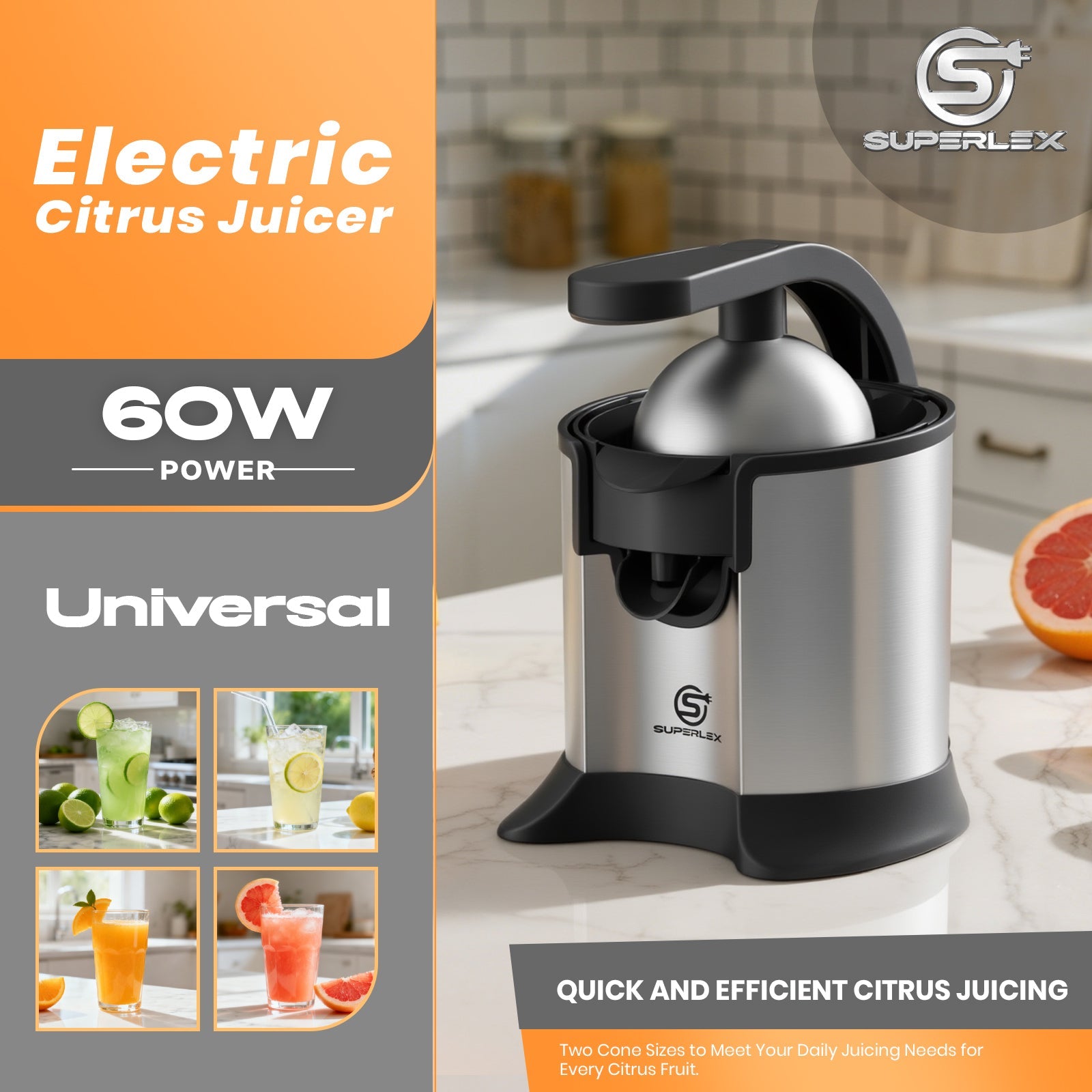 Compact Stainless Steel Citrus Juicer – Efficient & Easy-to-Clean