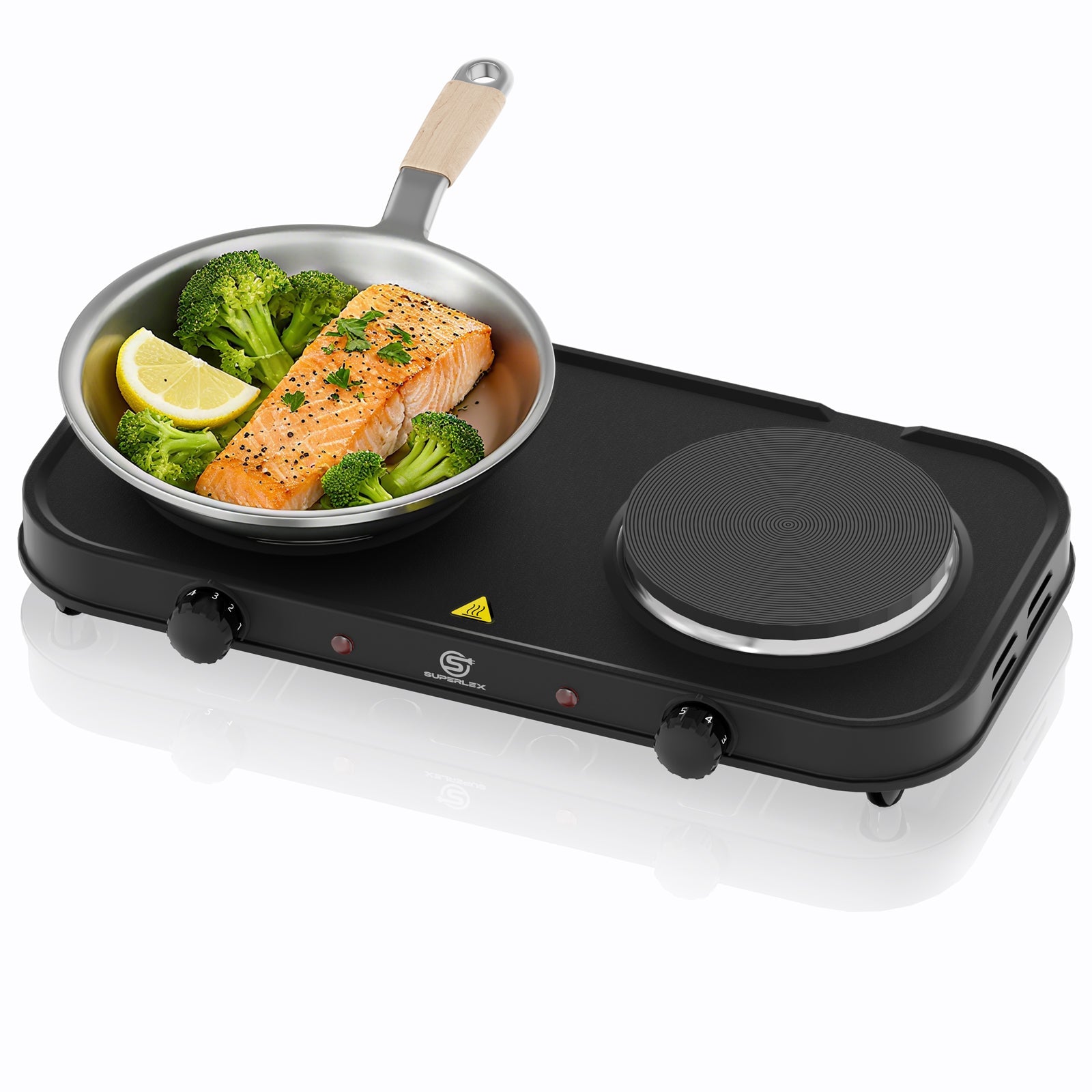Double Hot Plate 2000W with Dual Cast Iron Hobs & Independent Temperature Control