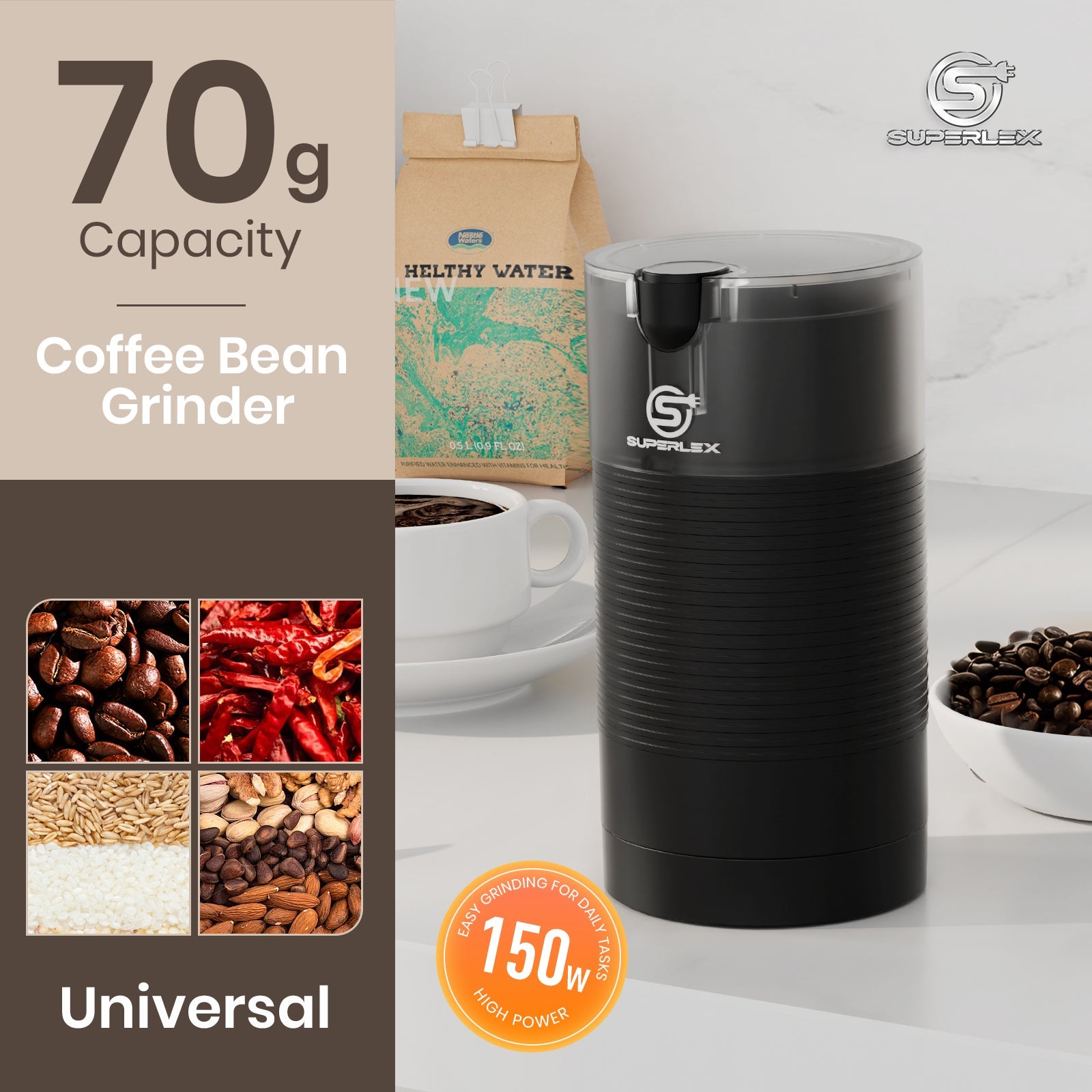 150W Coffee Grinder – Compact & Easy-to-Clean for Fresh Beans