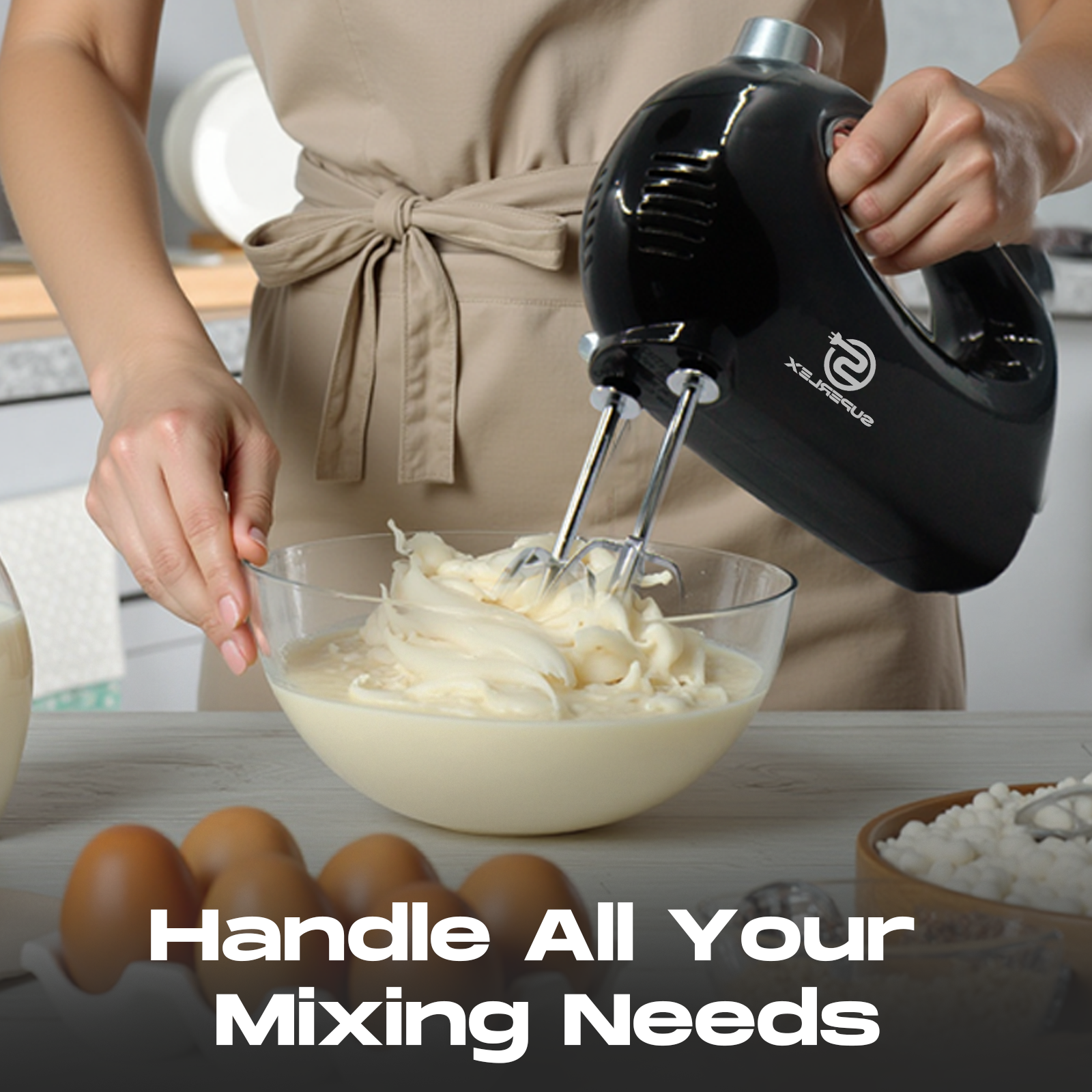 250W Hand Mixer with 5 Speeds, Whisk & Dough Hook Attachments