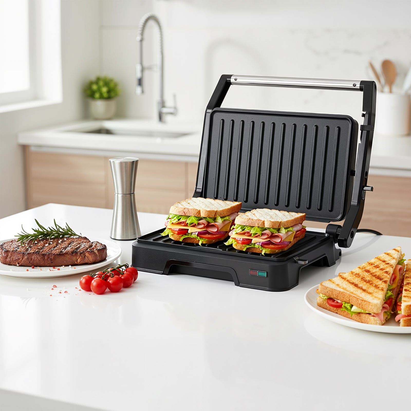 1000W Small Electric Grill – 2-in-1 Panini & Toastie Maker with Non-Stick Plates