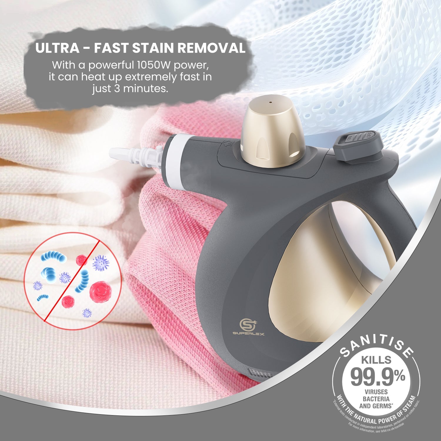 Handheld Steam Cleaner – 1050W Powerful Portable Steam Cleaner with 350ML Tank & 180° Nozzle